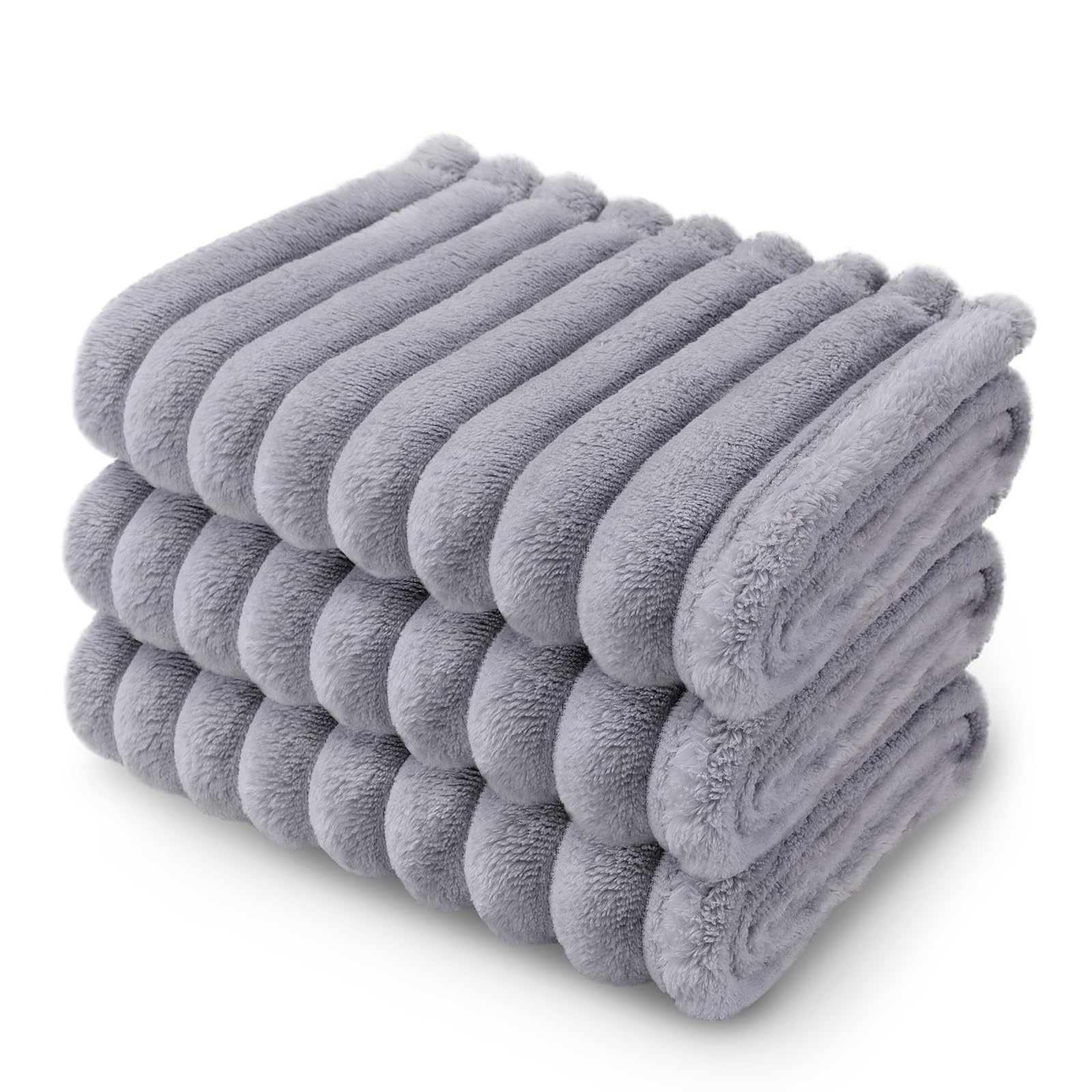 Linenlux 1 Pack 3 Soft Fleece Dog Blanket For Pet Washable Warm Cat Puppy Fluffy Calming Flannel Grey Medium