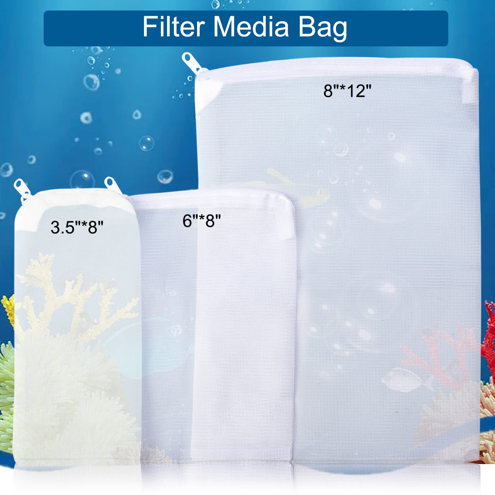 Segarty Filter Media Bags, 10 Pack 0.5Mm Fine Mesh 7.7 X 6 Inch White Reusable Nylon Aquarium Net Bags With Plastic Zipper For A