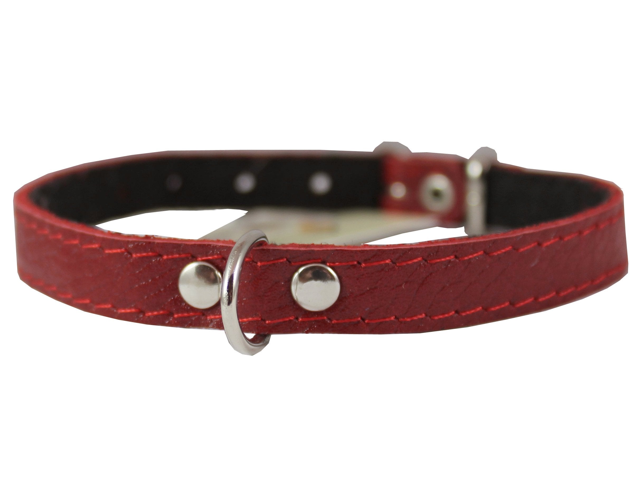 Red Genuine Leather Felt Padded Dog Collar 13' X1/2' Wide Fits 9'-12' Neck, Chihuahua, Yorkshire Terrier, Puppies