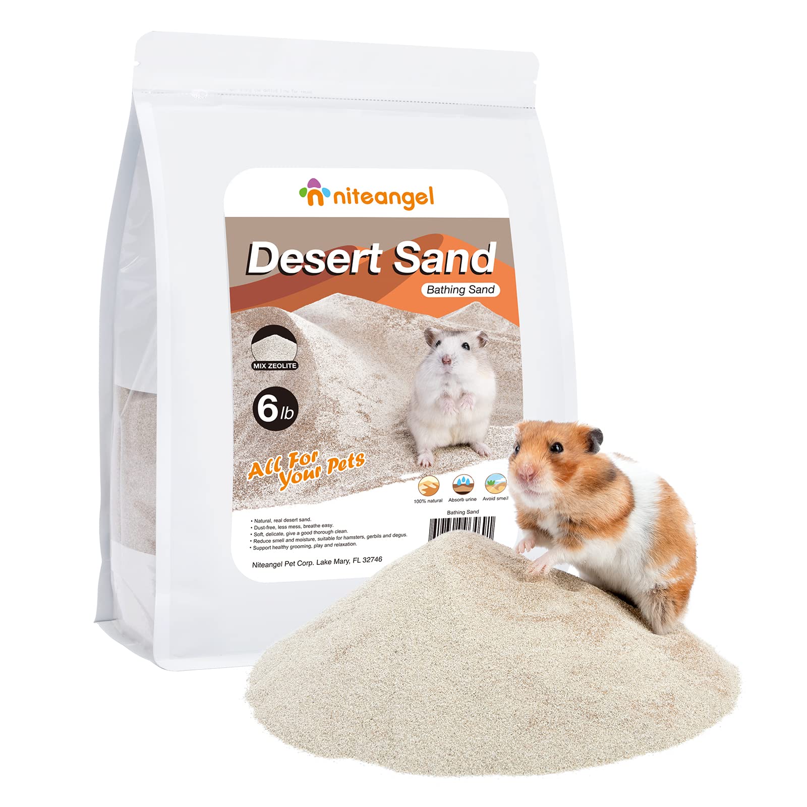 Niteangel Hamster Desert Bath Sand | No-Dust Bath Or Potty Litter Sand For Hamster Chinchillas Gerbil Mice Degu Or Other Small Pets