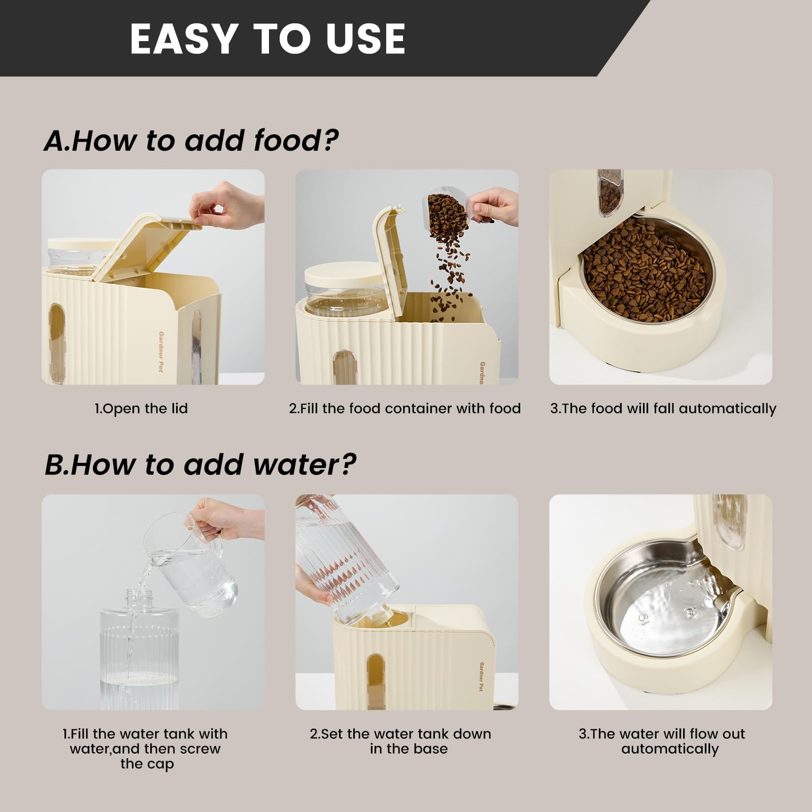 Gardner Pet Gravity Automatic 2-in-1 Pet Feeder, 0.8 Gallons*2 Cat Feeder and Water Dispenser Set, 100% BPA-Free Feeder and Stai