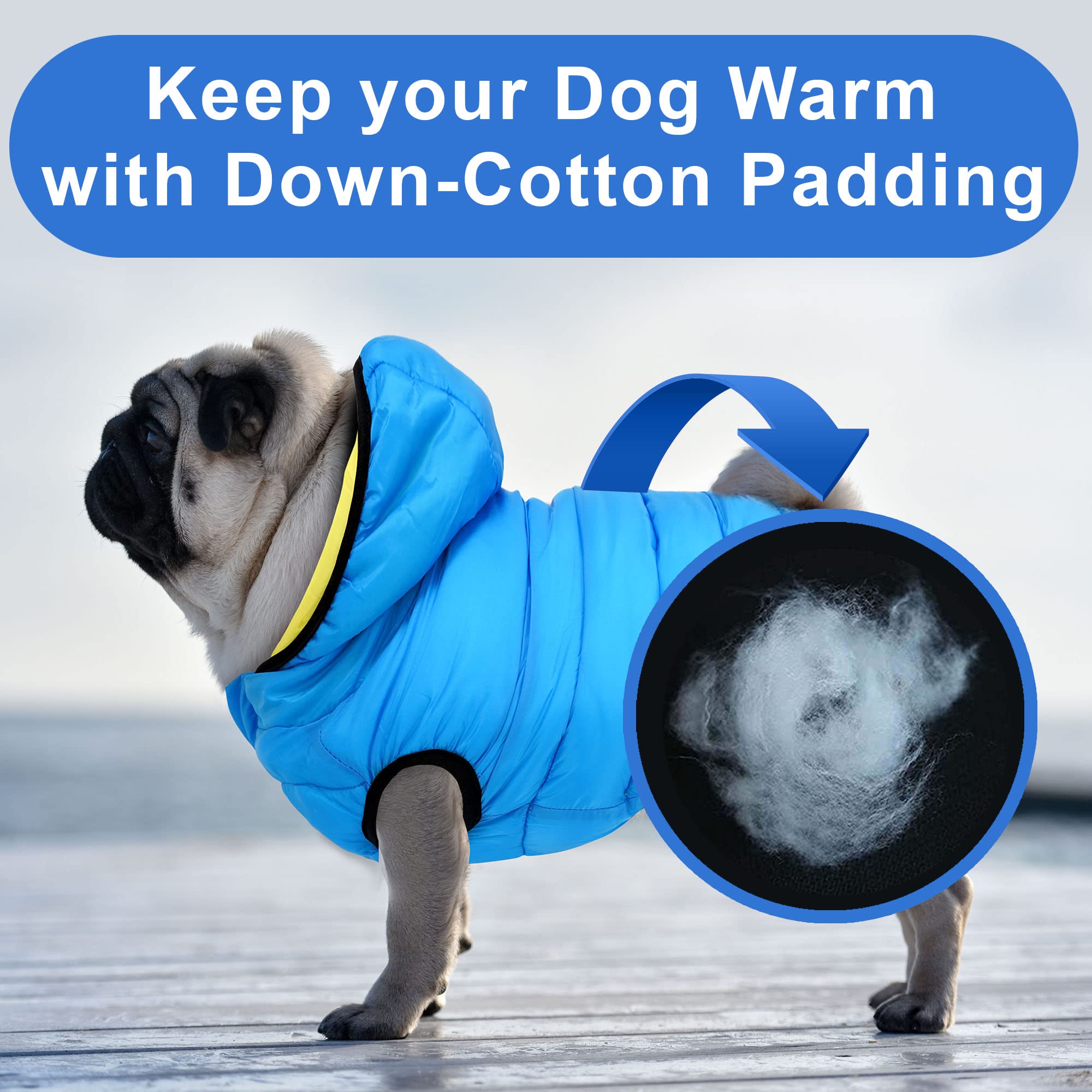 Pawtitas Reversible Dog Puffer Jacket | Water Resistant | Dog Coat For Winter To Keep Your Puppy Warm | Blue/Yellow, Xx-Large