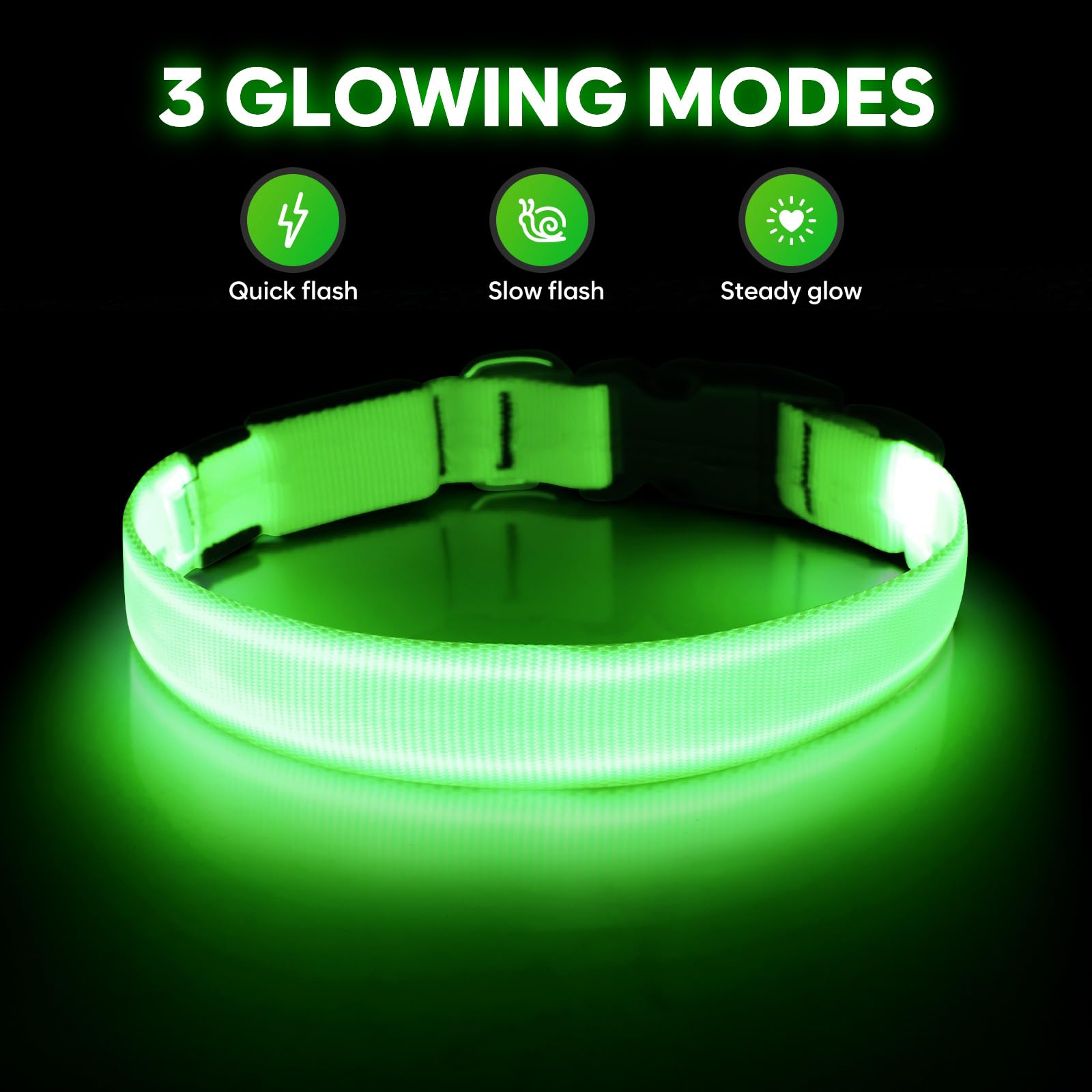 Illumifun Light Up Dog Collar, Usb Rechargeable Led Dog Collar Adjustable Glow In The Dark Pet Collar Safety Dog Lights For Night Walking (Green, Medium)