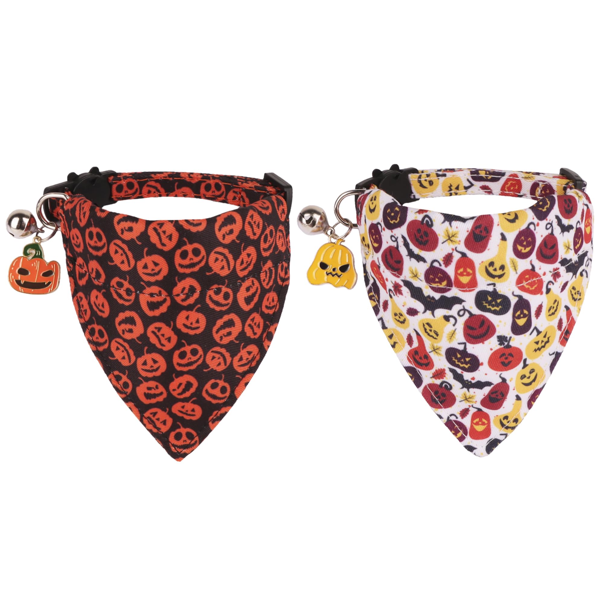 Adoggygo Halloween Cat Collar With Bandana, 2 Pack Halloween Kitten Bandana Collar, Pumpkin Pattern Holiday Collars For Cat Kitt