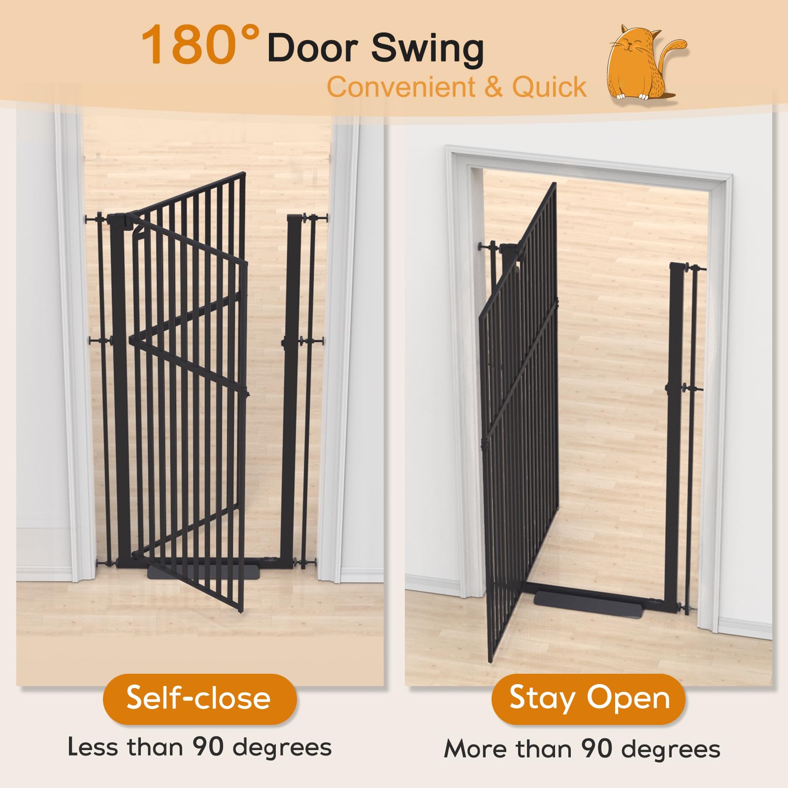 Senneny 63 Extra Tall Cat Gate Auto Close & One-Hand Open, Includes Extension Kit, No Drilling Pressure Mounted & Wall Mounted