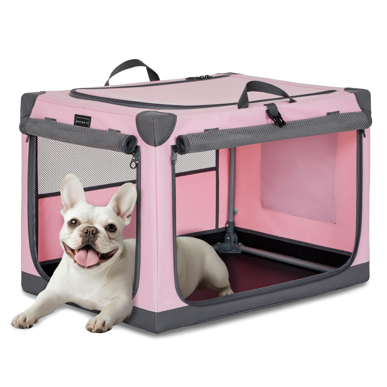 Petsfit Travel Dog Crate, With Patented Adjustable Fabric Cover, Chewproof & Lockable Mesh Doors, Waterproof Base Portable Kenne
