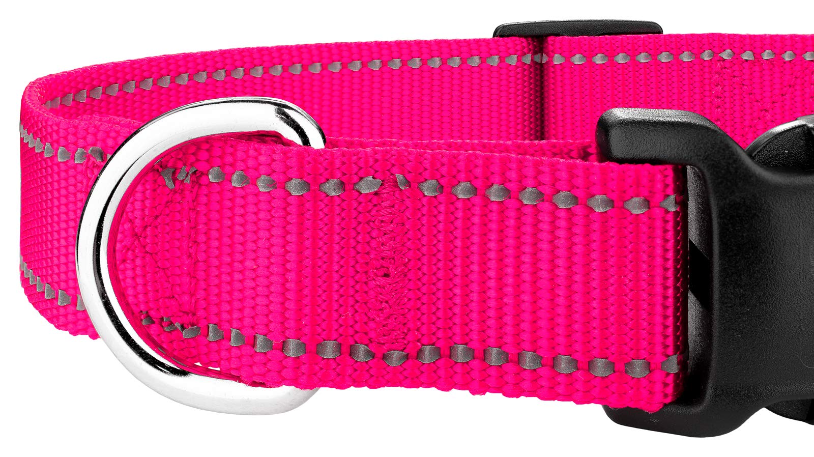 Country Brook Petz - 1 Inch Deluxe Hot Pink Reflective Nylon Dog Collar - Medium