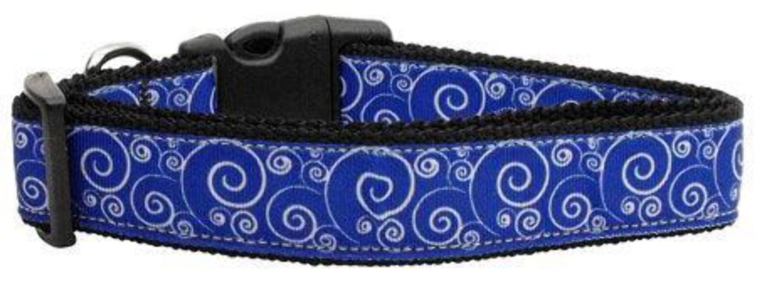 Pet Dog & Cat Nylon Collar or Leash, "Blue and White Swirly" LG Collar