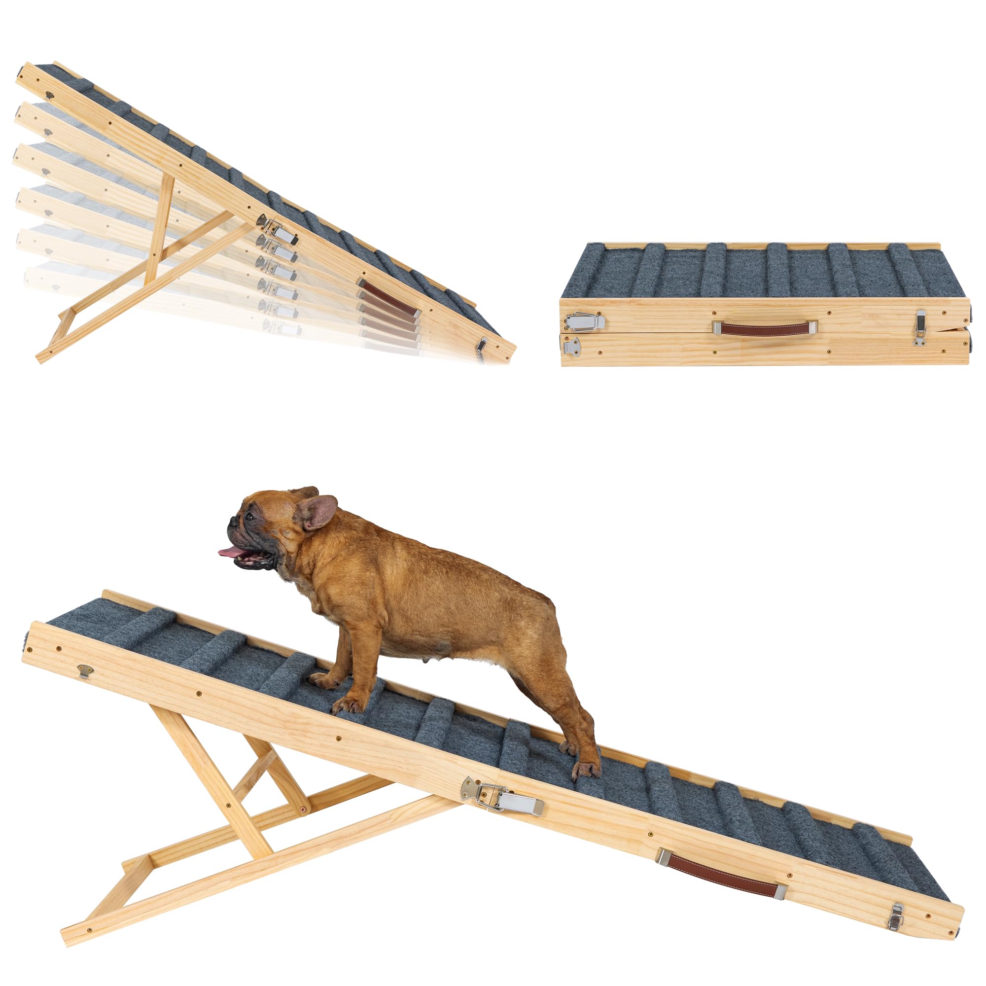 Clikuutory 2025 Upgraded Dog Ramp for Couch, 59 Foldable Small Dog Ramp for Bed, 5 Adjustable Height from 15 to 32, Portable Sta