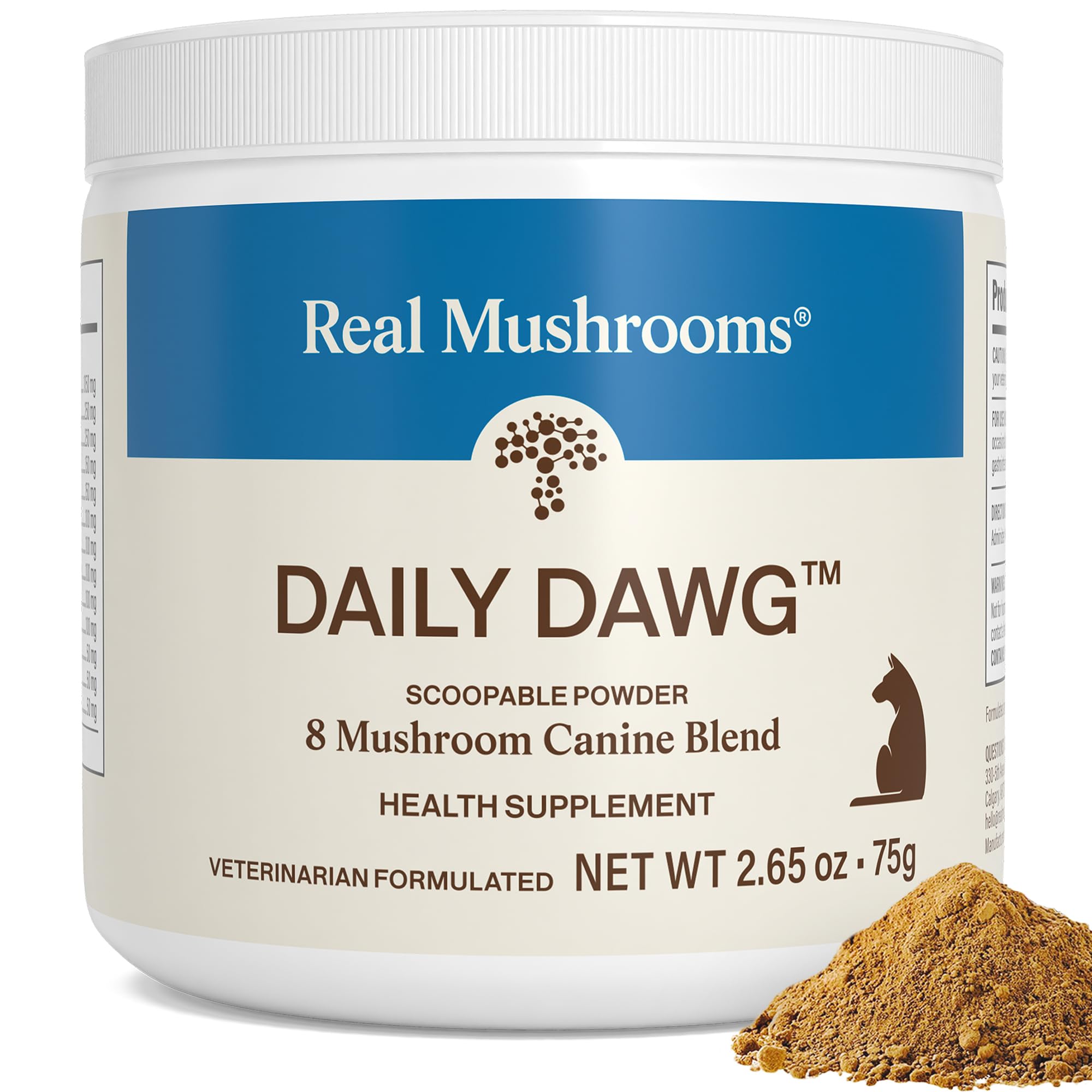 Real Mushrooms Whole Dog Health - Functional Mushroom Blend for Dogs with Lions Mane, Cordyceps, Turkey Tail, Reishi, Shiitake f