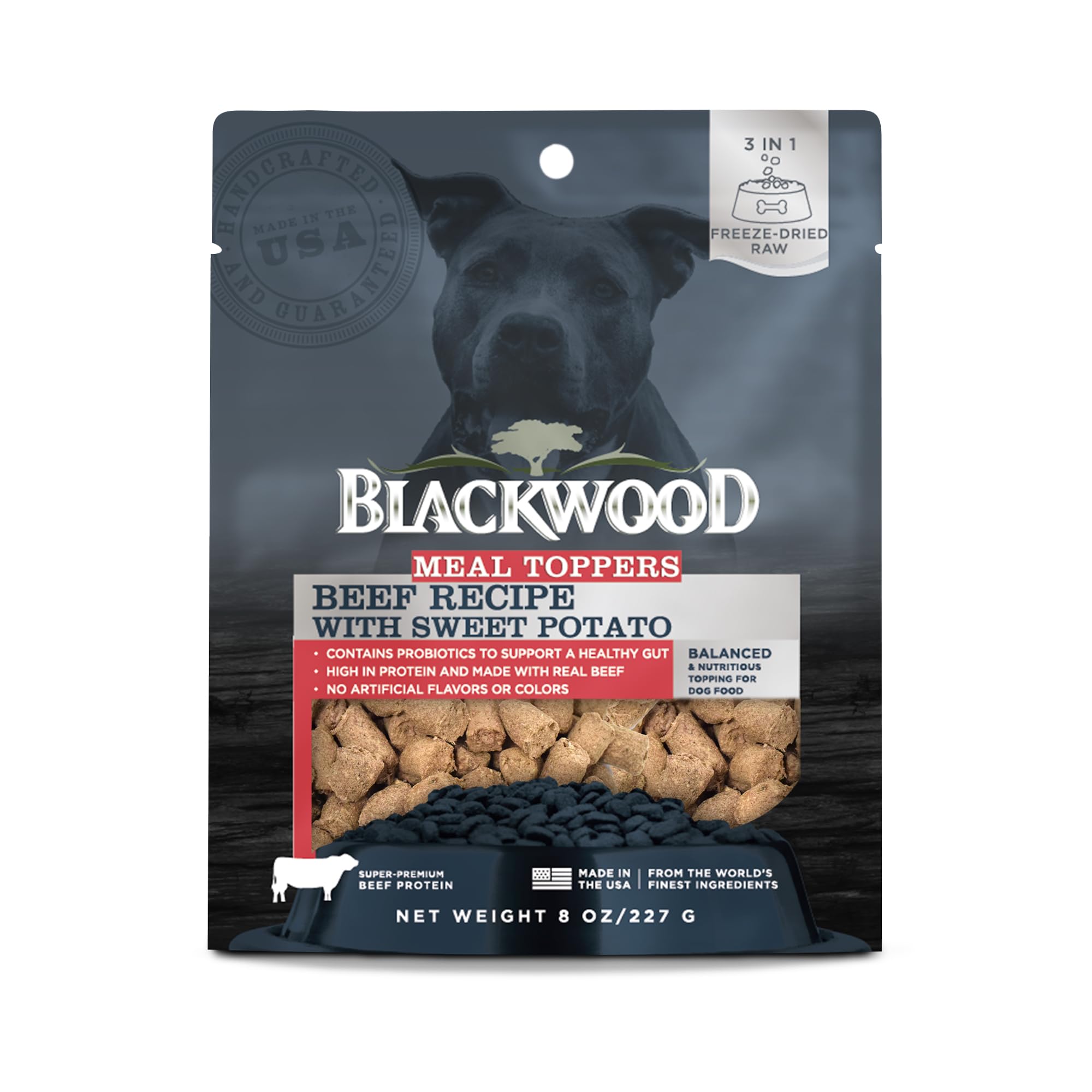 Blackwood Dog Food Topper, Beef Recipe with Sweet Potato, 8 Ounce, High Protein with Probiotics, Use as Training Treat, Meal, or