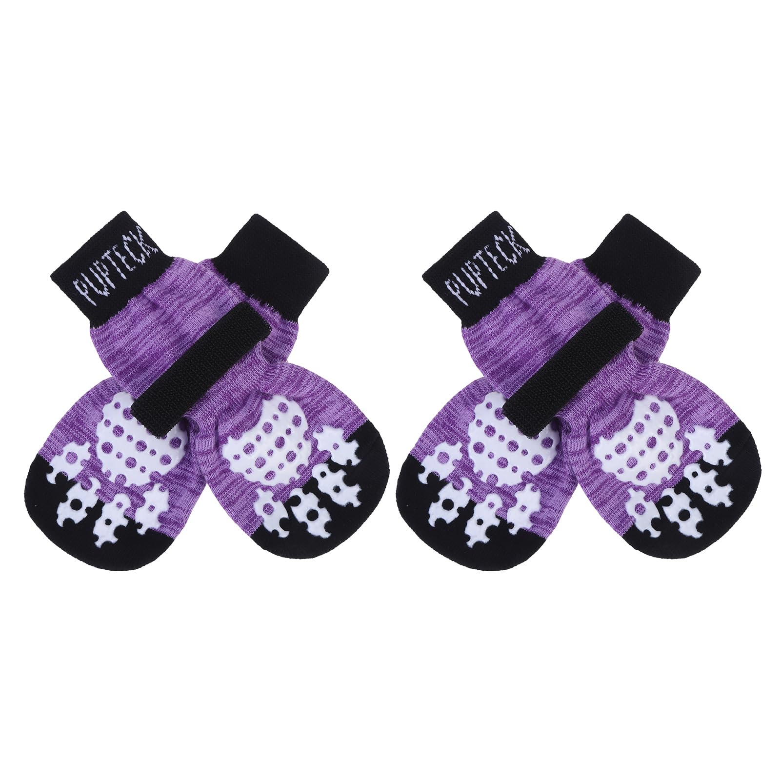 Pupteck Anti-Slip Dog Socks With Double Sides Grips For Small Medium Large Dogs Hardwood Floors Prevents Licking, Dog Shoes For Hot Pavement Traction Control Paw Protector For Senior Dogs, Purple M