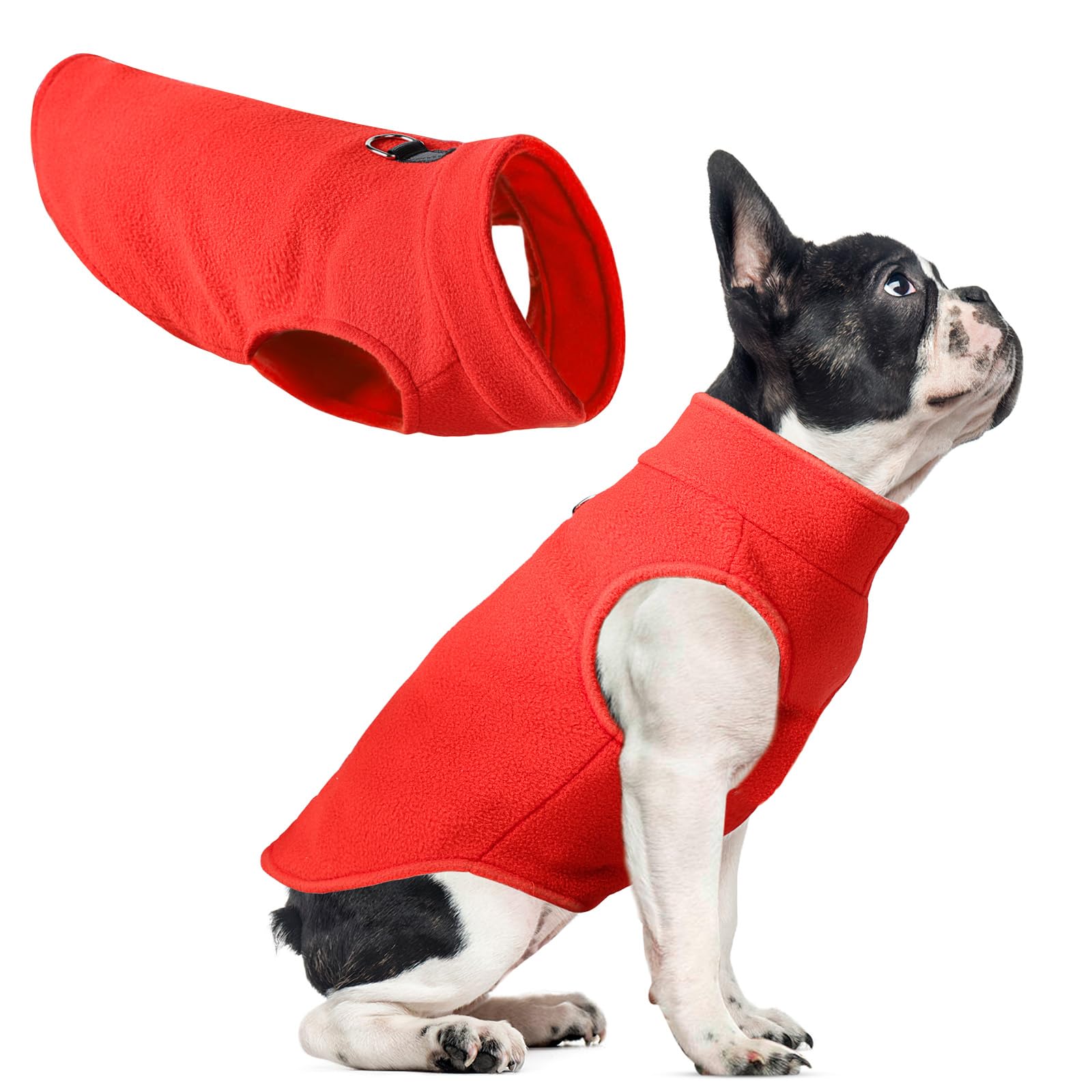 Red Fleece Dog Sweater Vest, Warm Pullover Jacket For Small To Large Dogs, Stretchy Vest With D Ring Leash (Red, Xs)
