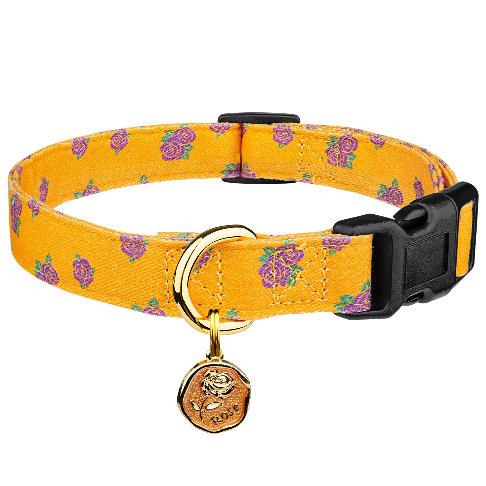 Cotton Handmade Dog Collar Cute And Distinctive Patterns Yellow Rose With Pendant For Girl Boy Dogs Collars M