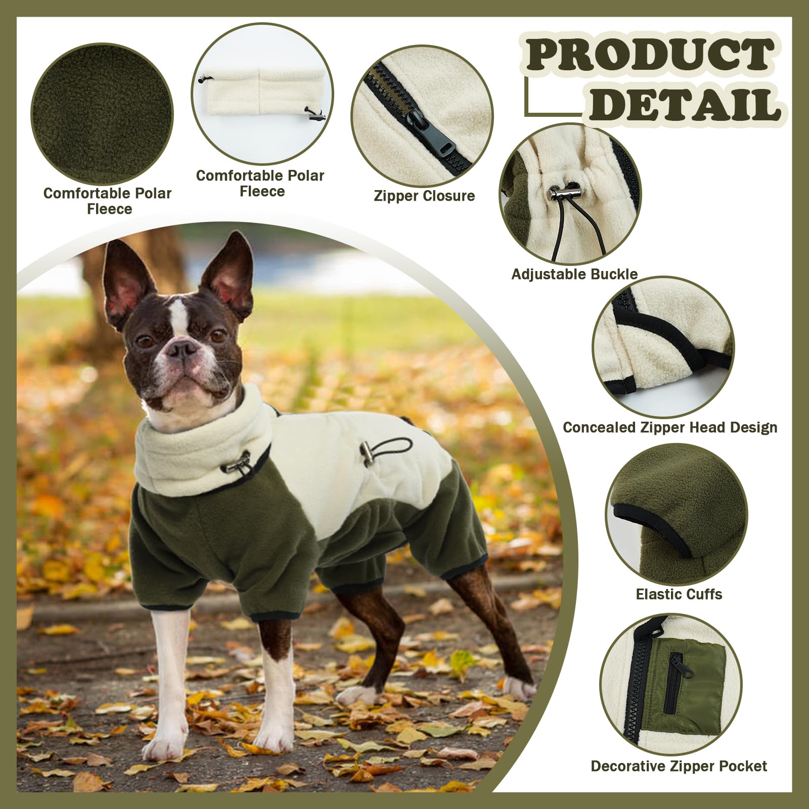 T'Chaque Dog Winter Coat Warm Polar Fleece Jacket, Pet Costumes For Medium Dogs Cold Weather Outfit Windproof Clothes, Removable