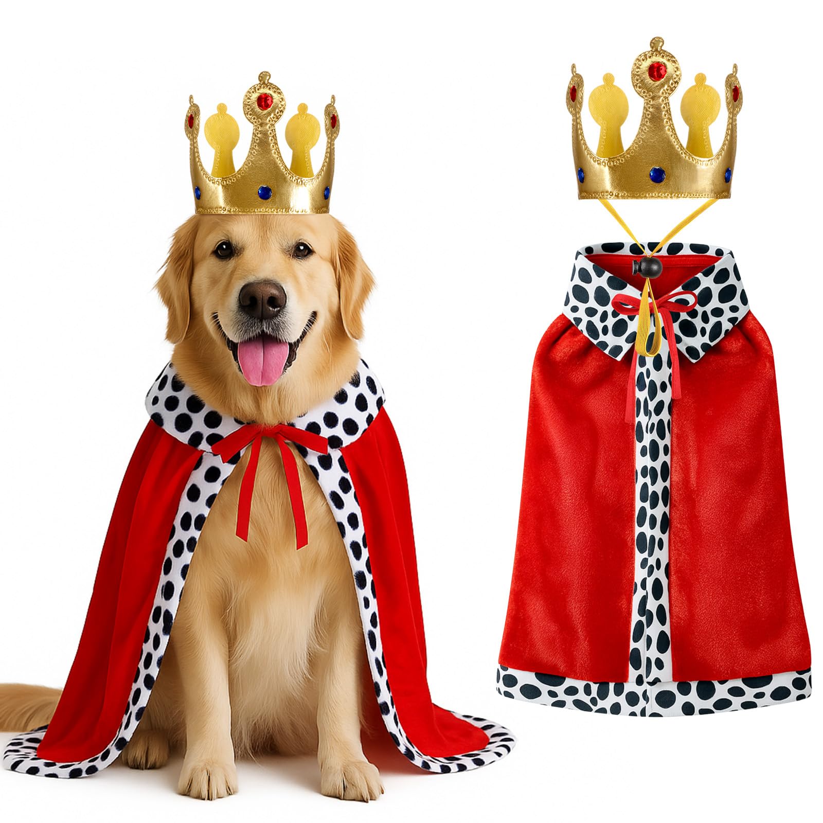 Talltalk 2 Pcs Halloween Dog King Costume, Pet Cloak Cape Puppy Velvet Robe and Gold Crown Set Royal Clothes Pet Queen Prince Pr
