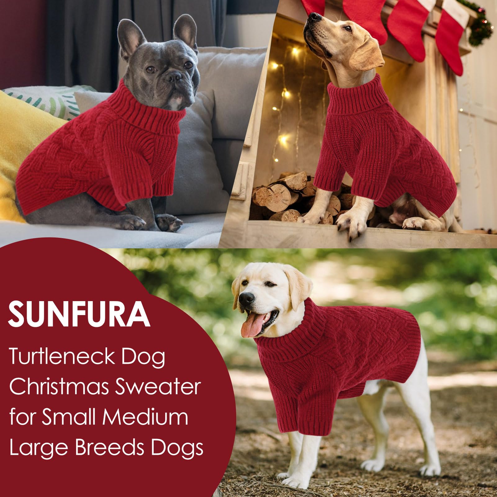 SUNFURA Small Dog Sweater Turtleneck for Cold Weather, Puppy Knitwear Pullover for Christmas Thanksgiving, Pet Winter Knitted Sw