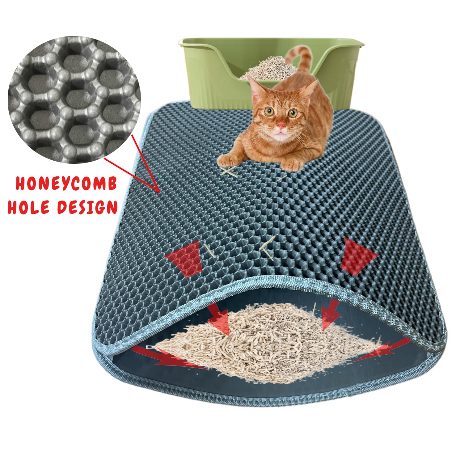 Cdycam Cat Litter Mat, Honeycomb Double Layer Litter Trapping Mat, 18'' X 24'' Kitten Litter Box Pad, Waterproof Urine Proof, Wa