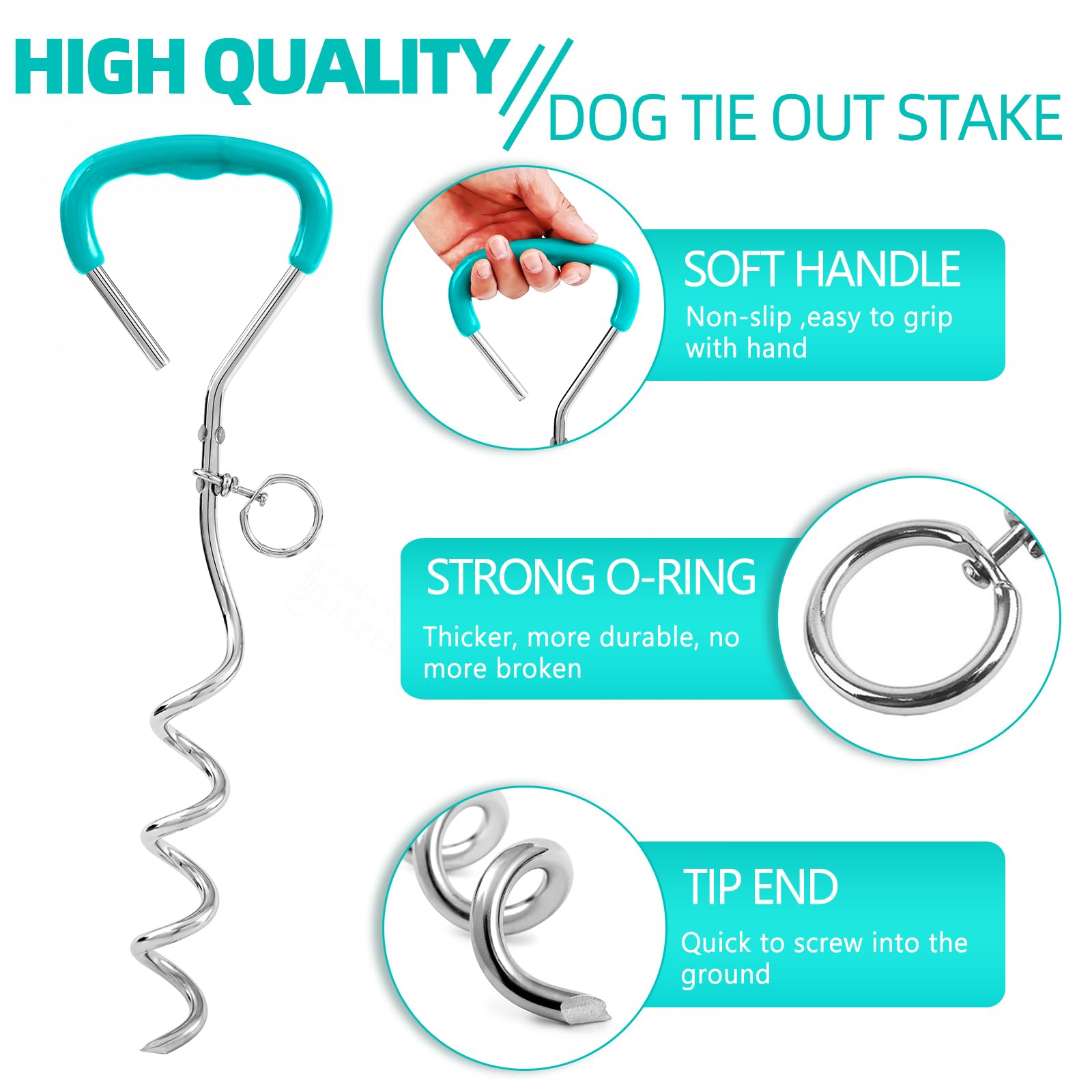 Dog Tie Out Stake And Dog Run Cable, 30Ft Long Dog Lead With Dog Yard Stake, Dog Chains 30Ft For Outside, Dog Yard Leash And Stake For Camping & Beach, Dog Tie Out Tether For Medium Large Dogs