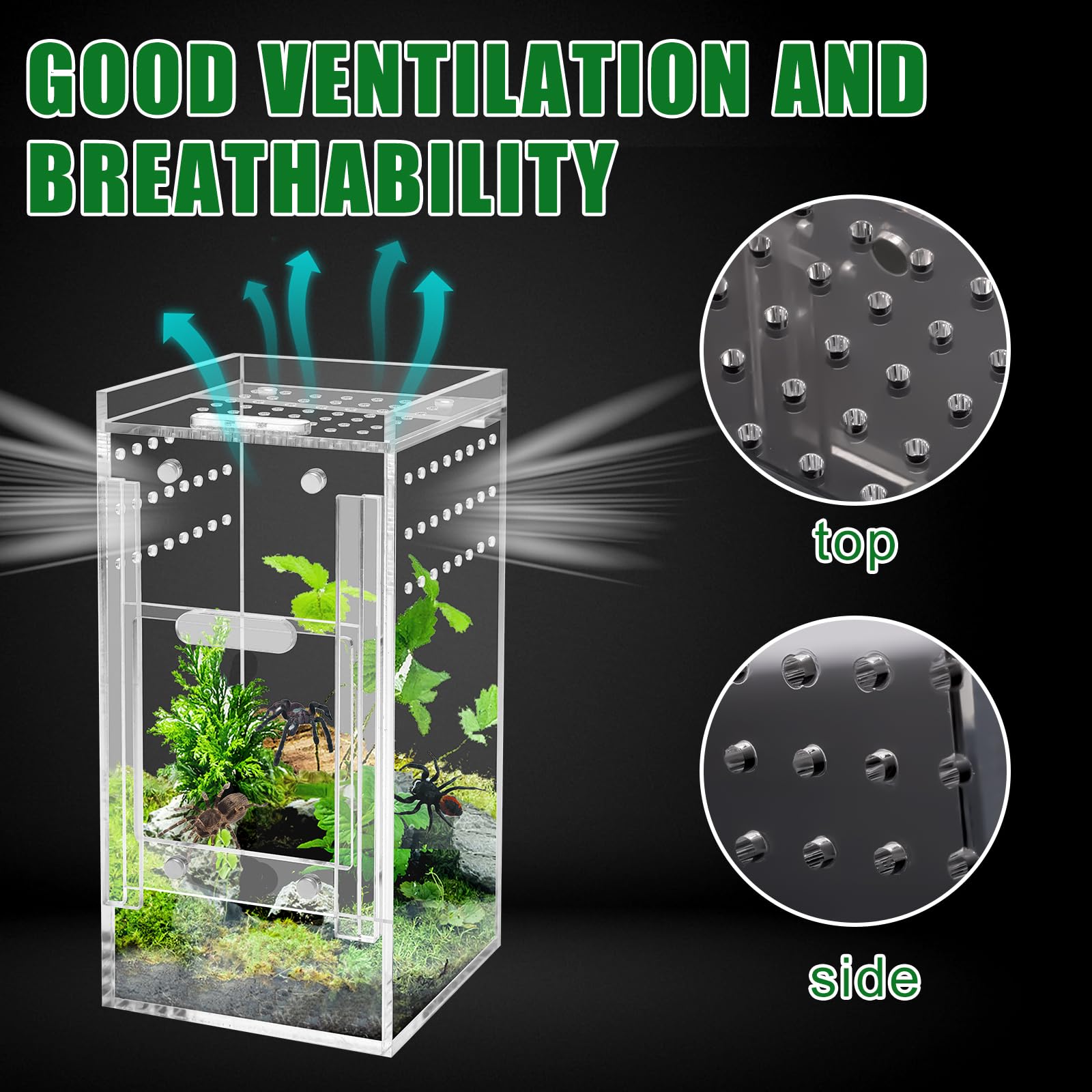 Mini Spider Enclosure, Windspeed 3X3X6 Acrylic Terrarium With Ventilation Jumping Spider Enclosure Cage Portable Micro Habitat T