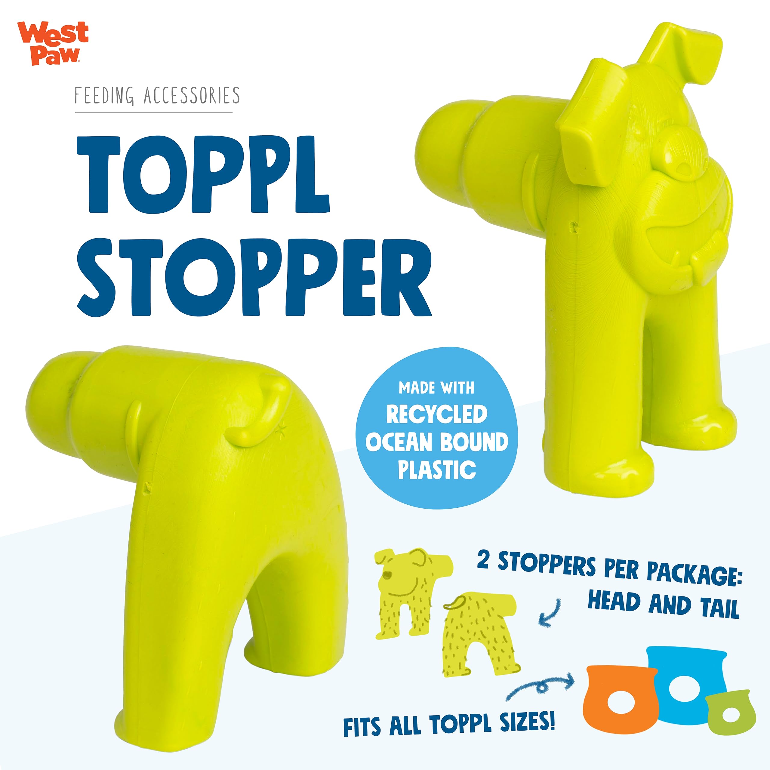 West Paw Toppl Stopper 2-Pack In Granny Smith - Designed For Dog Enrichment, Accessory That Fits All Toppl Dog Toy Sizes - Makes