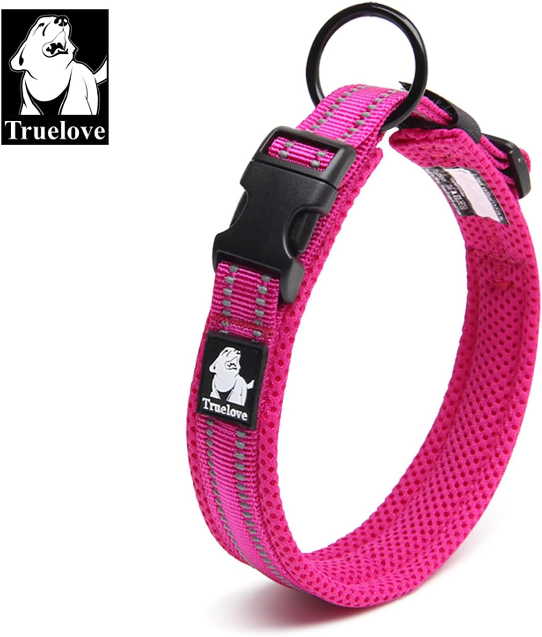 Truelove Dog Collar Reflective Premium Duraflex Buckle,High Grade Nylon Webbing No Choke Basic Collars Tlc5011(Fushcia,Xs)