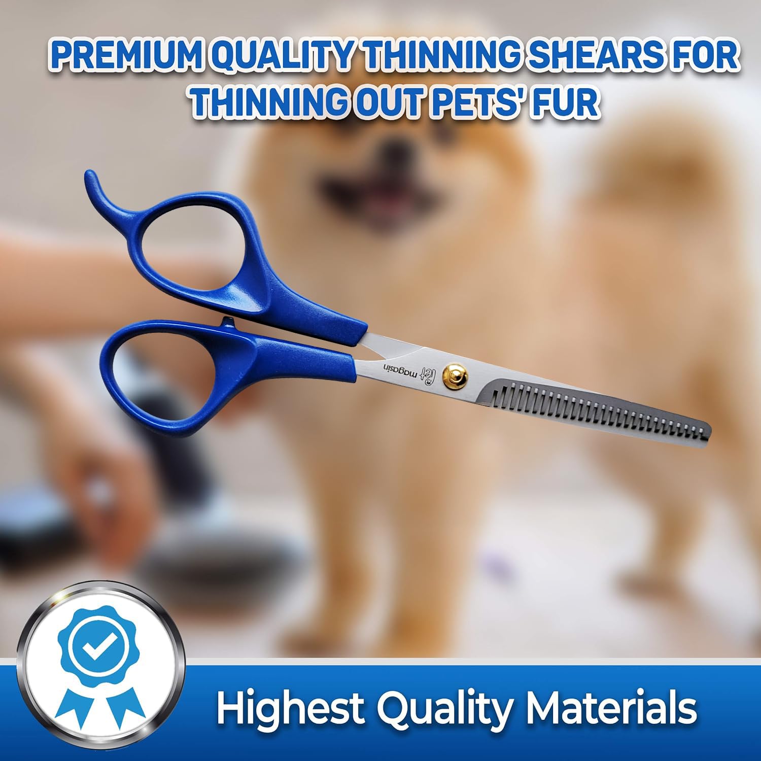 Pet Magasin Pet Thinning Shears - Professional Thinning Scissors With Toothed Blade - Blue