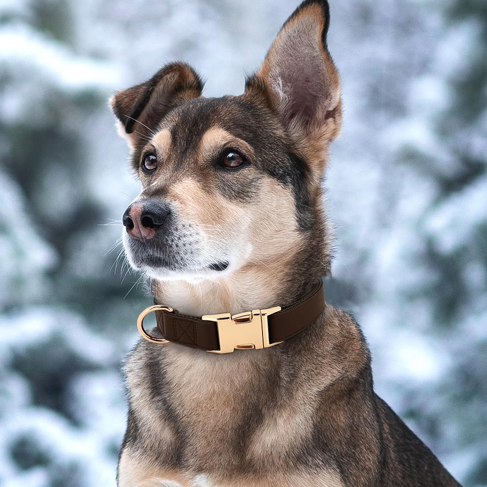 Pet Artist Charming Nylon Dog Collar With Leather Soft Comfy Elegant Nylon Collars For Dogs Small Medium Large 4 Bright Solid Color For Choosing Blue Red Brown Grey (Brown,Neck Fit 13-19'')