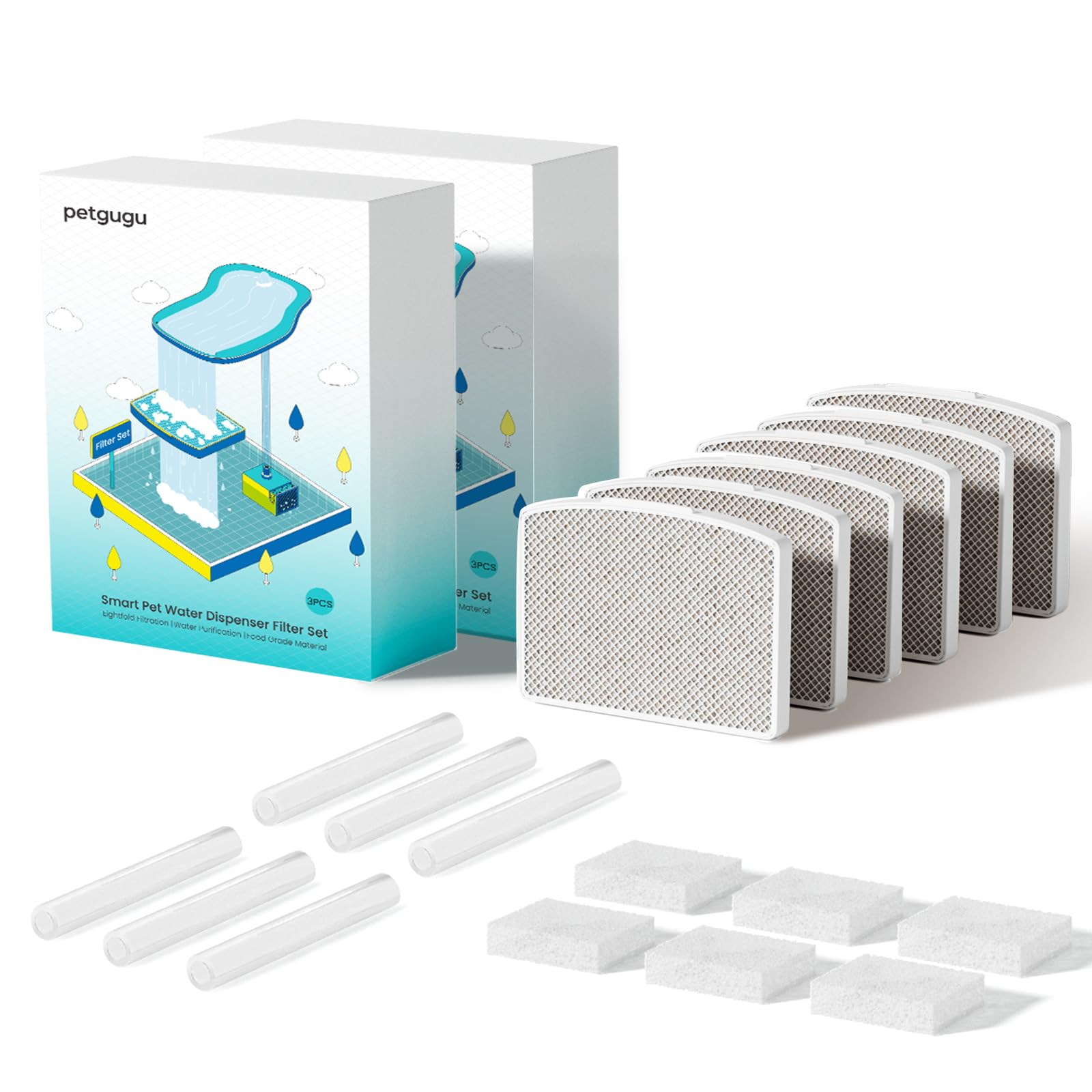 PETGUGU Cat Water Fountain 6 Pack Replacement Filters for PF1/PF1L Automatic Pet Fountain Filter Set (6 Pcs)