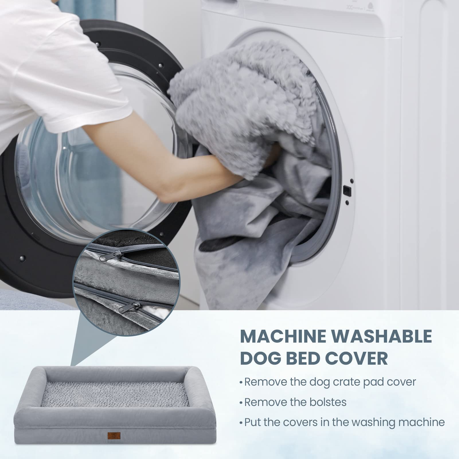 Yiruka Large Dog Bed, Grey Orthopedic Gel Memory Foam Dog Bed, Washable Dog Bed With Removable Cover, Waterproof Non-Slip Bottom Big Dog Couch Bed