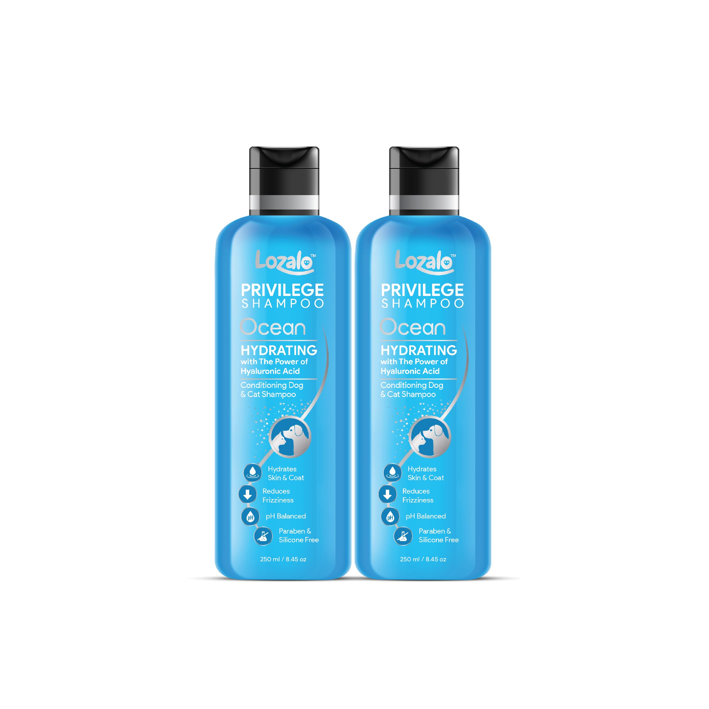 Lozalo Privilege Pet Conditioning Shampoo - 500 Ml, Pack Of 2X250 Ml Ocean, Hydrating With Hyaluronic Acid, Coat Cleansing, Para