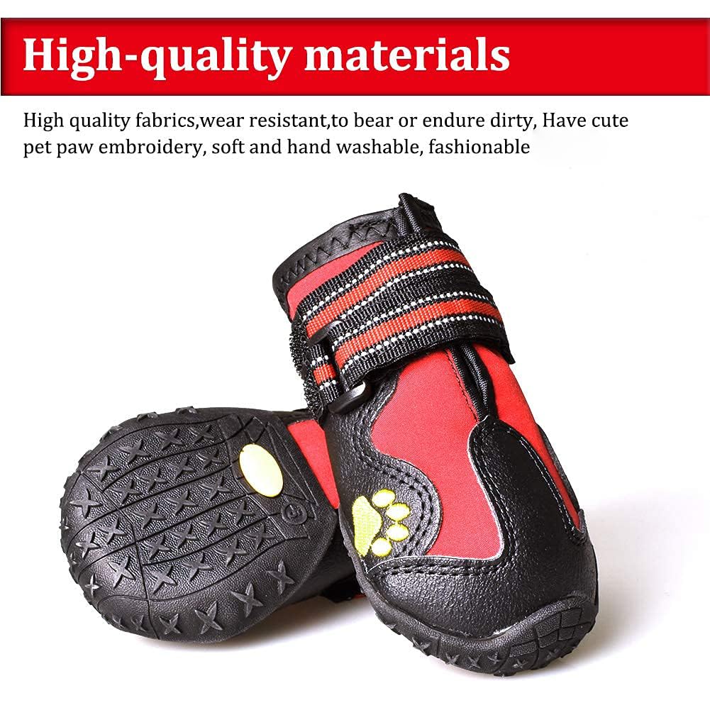Covertsafe& Dog Boots For Dogs Non-Slip, Waterproof Dog Booties For Outdoor, Dog Shoes For Medium To Large Dogs 4Pcs With Rugged Sole Black-Red, Size 1: (2.3 Inch X1.6 Inch)(L*W) For 10-23 Lbs