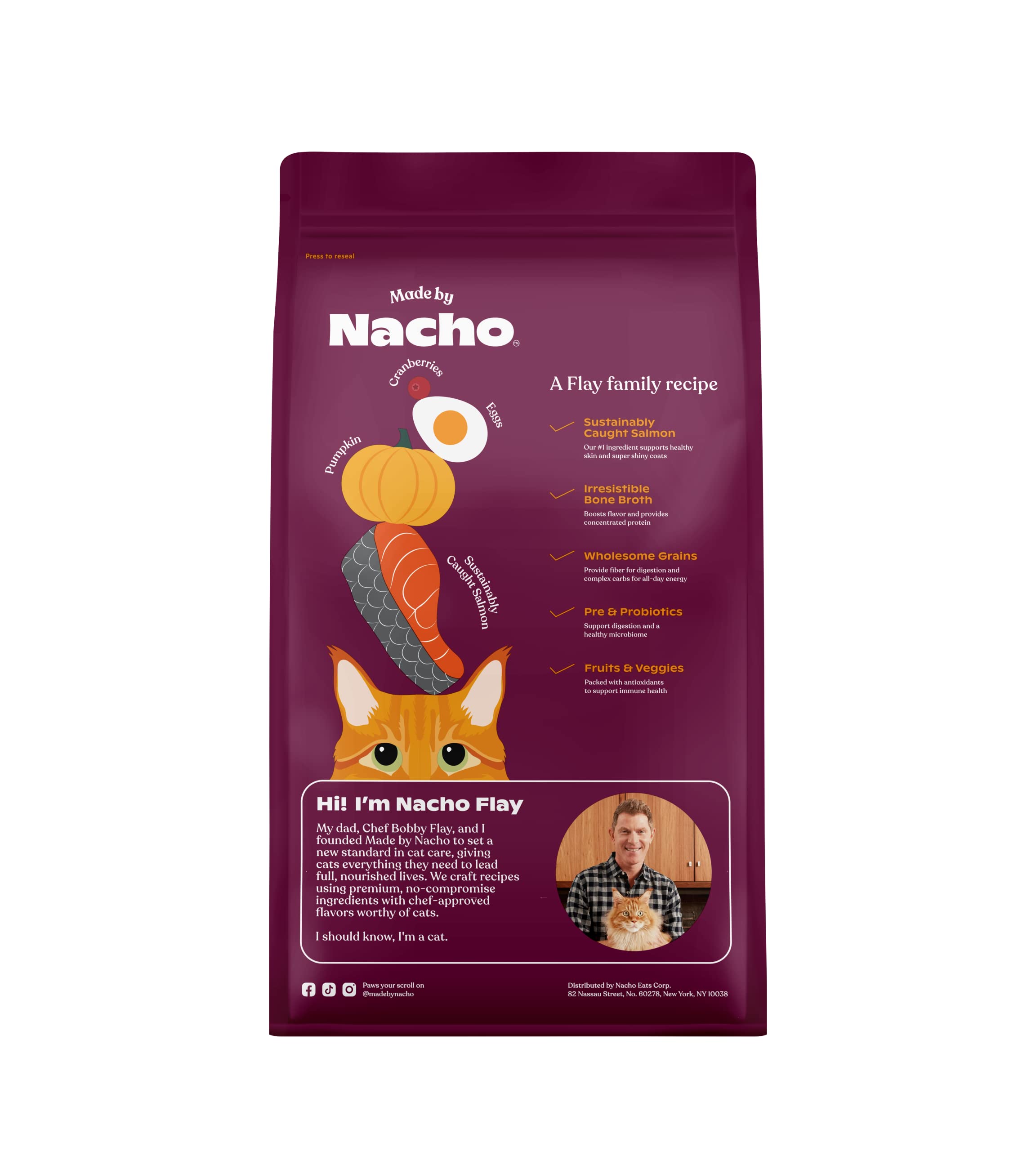 Made by Nacho Bone Broth Infused Dry Cat Kibble - Sustainably Caught Salmon and Pumpkin - Premium Grain-Friendly Cat Food 4lb Ba