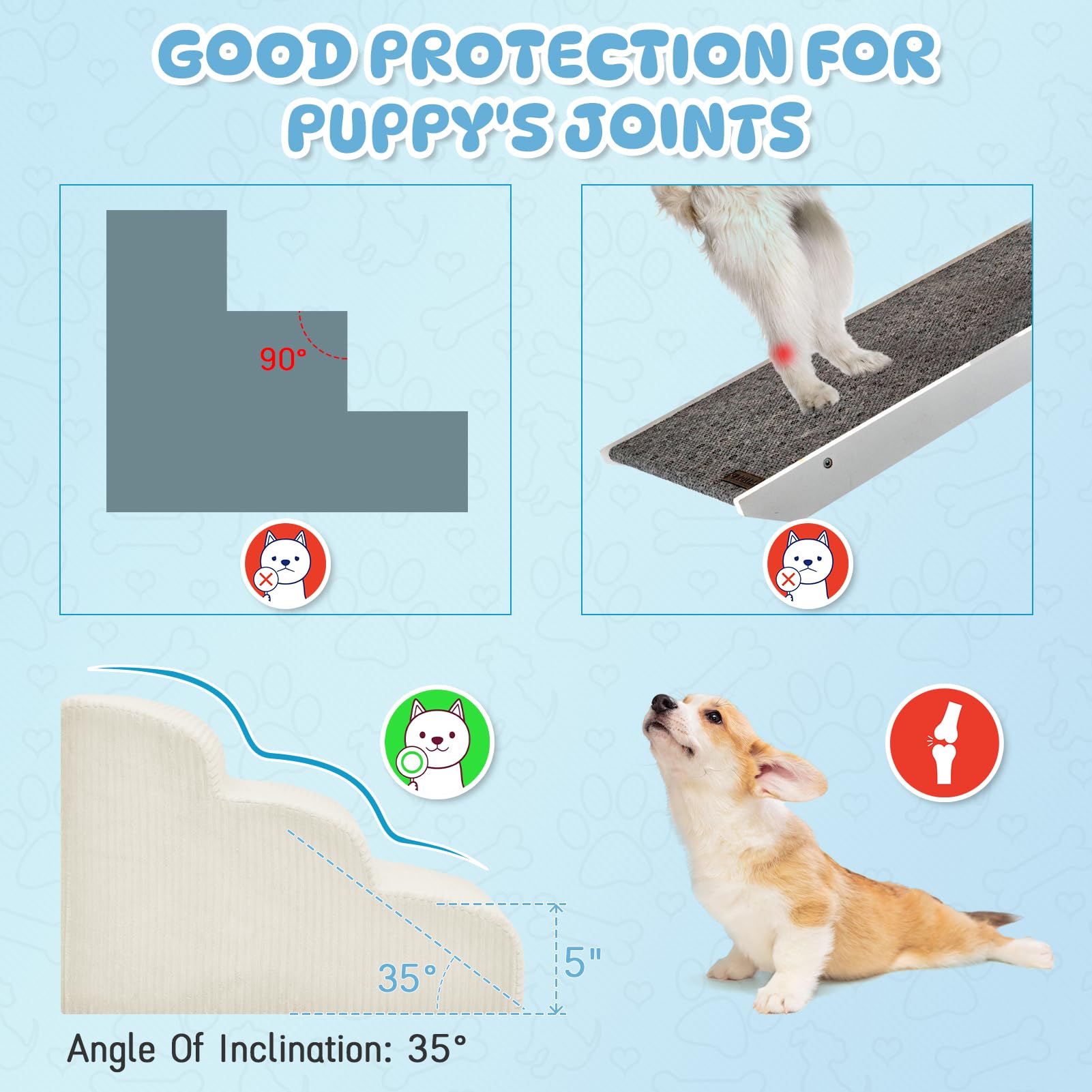 Mesa Lemon 3-Step Pet Stairs for Small Dogs & Cats, Non-Slip, Removable Cover, Beige, 16"H, Model ML-YKUS240521DS3BEIGE