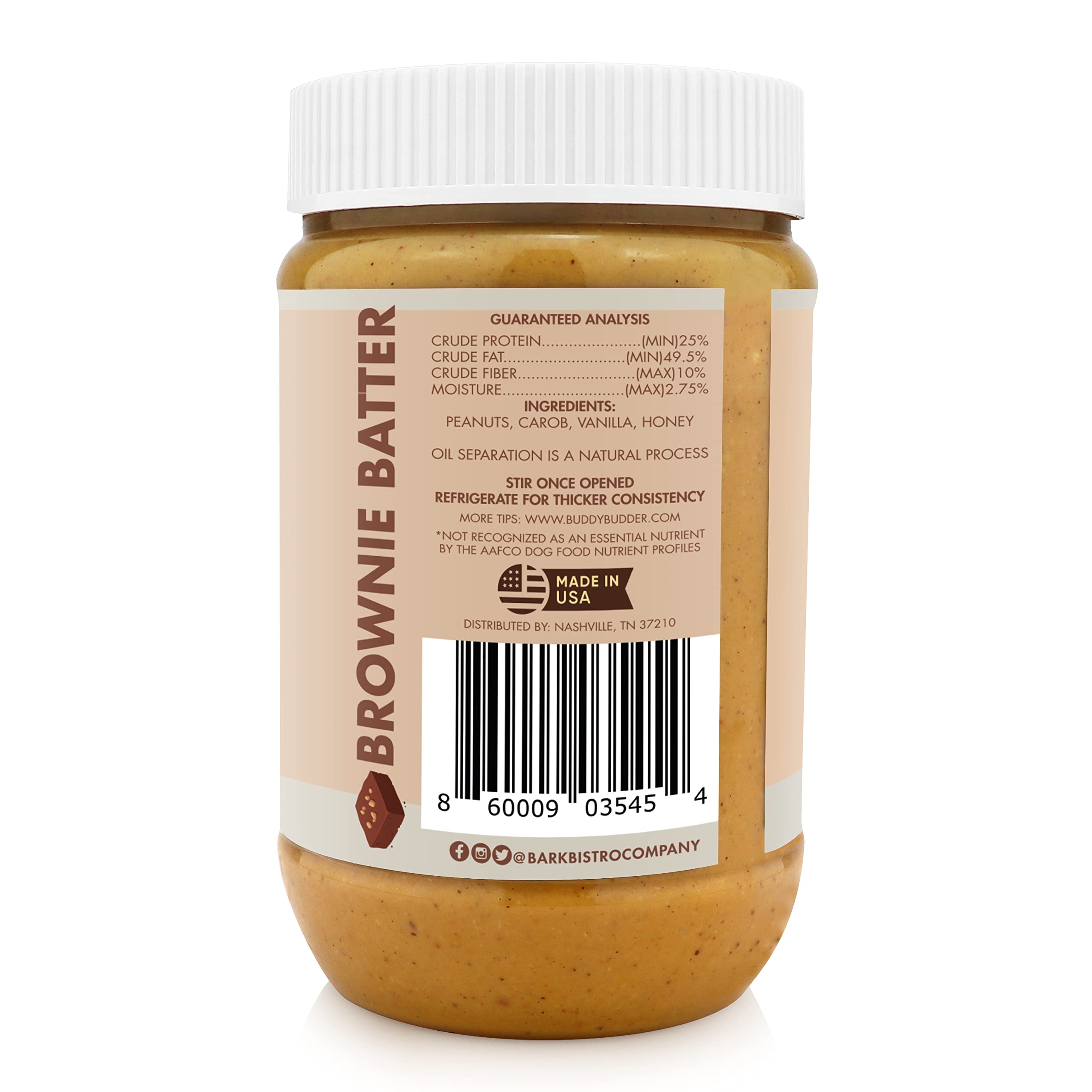 BUDDY BUDDER Brownie Batter, 100% Natural Peanut Butter, Healthy Dog Treats, Stuff in Toy, Pill Pocket, Made in USA, 17 oz Jars