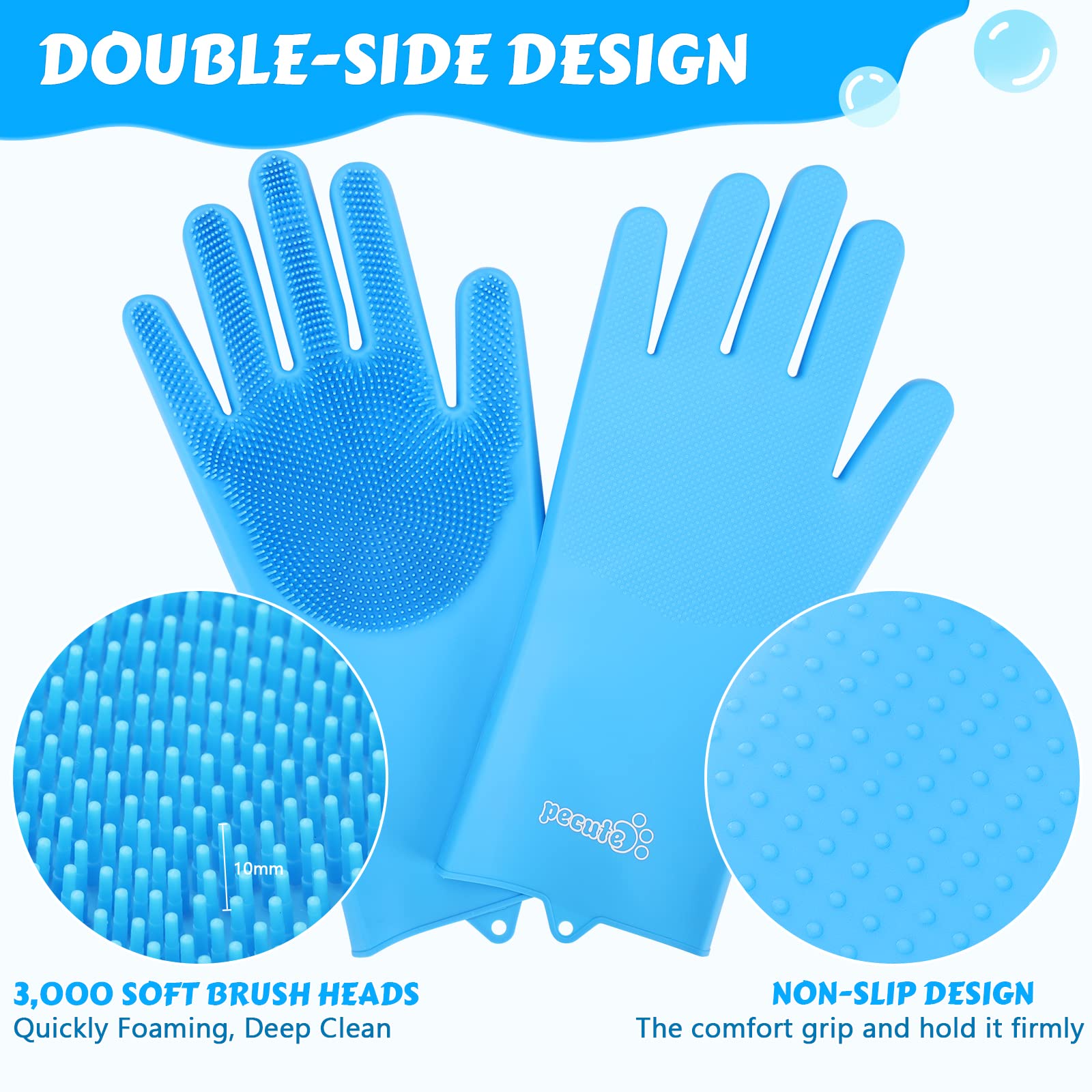 Pecute Pet Grooming Gloves Large, Heat Resistant Cat Bathing Gloves With High-Density Teeth, Silicone Dog Bathing Gloves With Enhanced Five Finger Design, For Washing, Bathing, And Massaging