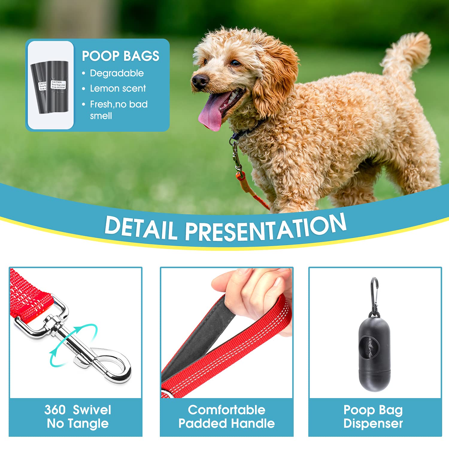 Baapet 5 Feet Nylon Dog Leash With Triple Reflective Threads And Comfortable Padded Handle For Walking, Training Lead Small Puppy, Medium And Large Dogs (3/4'' X 5 Ft, Red)