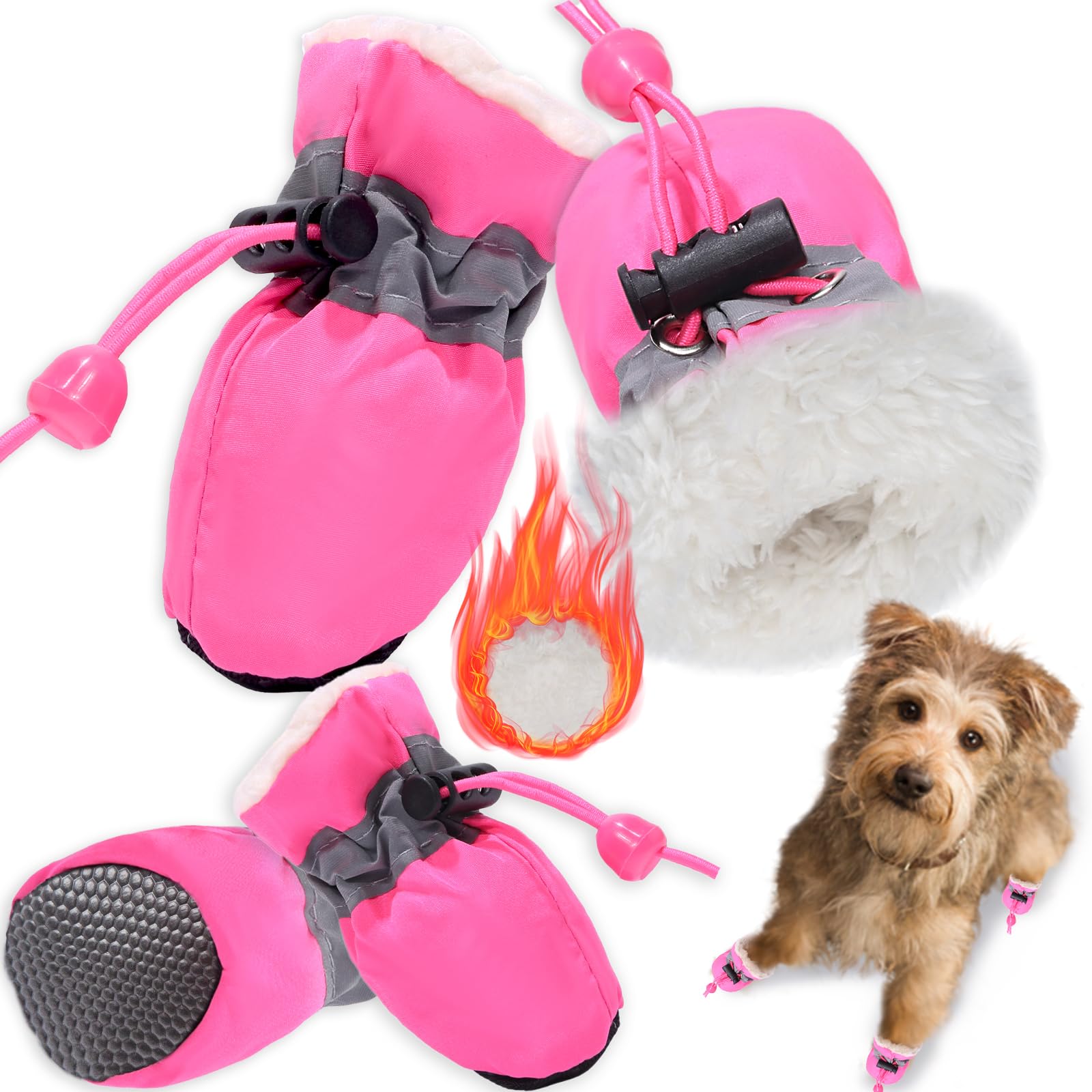 Teozzo Dog Snow Boots Dog Shoes For Small Medium Size Dogs Booties Paw Protector Warm Pet Boots For Puppies 4Pcs