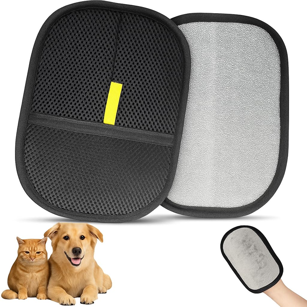 Trodeex 1 Pcs Pet Hair Remover Glove Pad For Cats & Dogs  DoubleSided Pet Grooming Glove With Mesh & Fabric Surface  Reusable