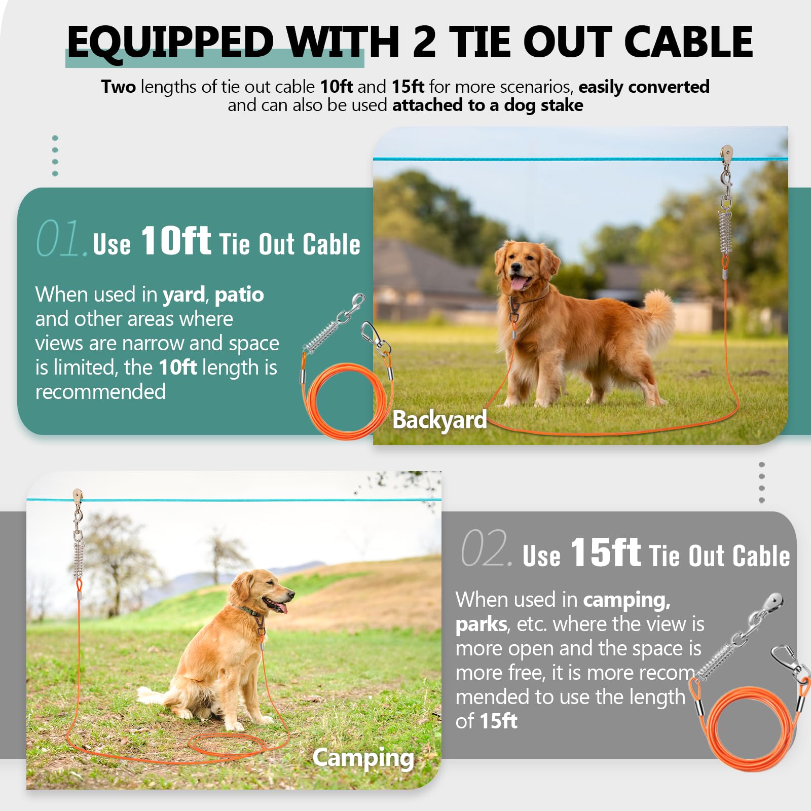 Professional Dog Runner Trolley System,Heavy Duty & Adjustable 175Ft Dog Zip Line With 10Ft & 15Ft Tie Out For Large Dogs Up To
