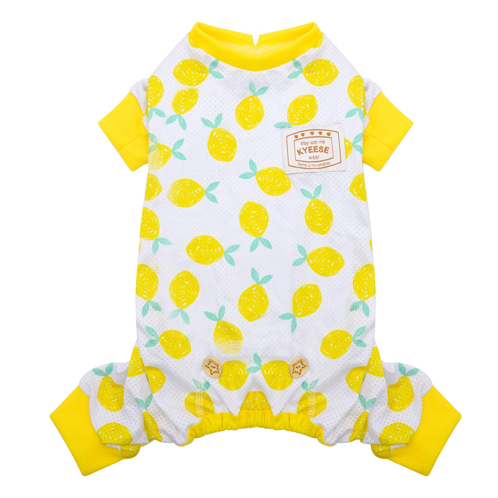 Kyeese Dog Pajamas Stretchable Lemon Dog Pjs Breathable Onesie Lightweight 4 Legs Puppy Pjs Great For Summer X-Small (Pack Of 1)
