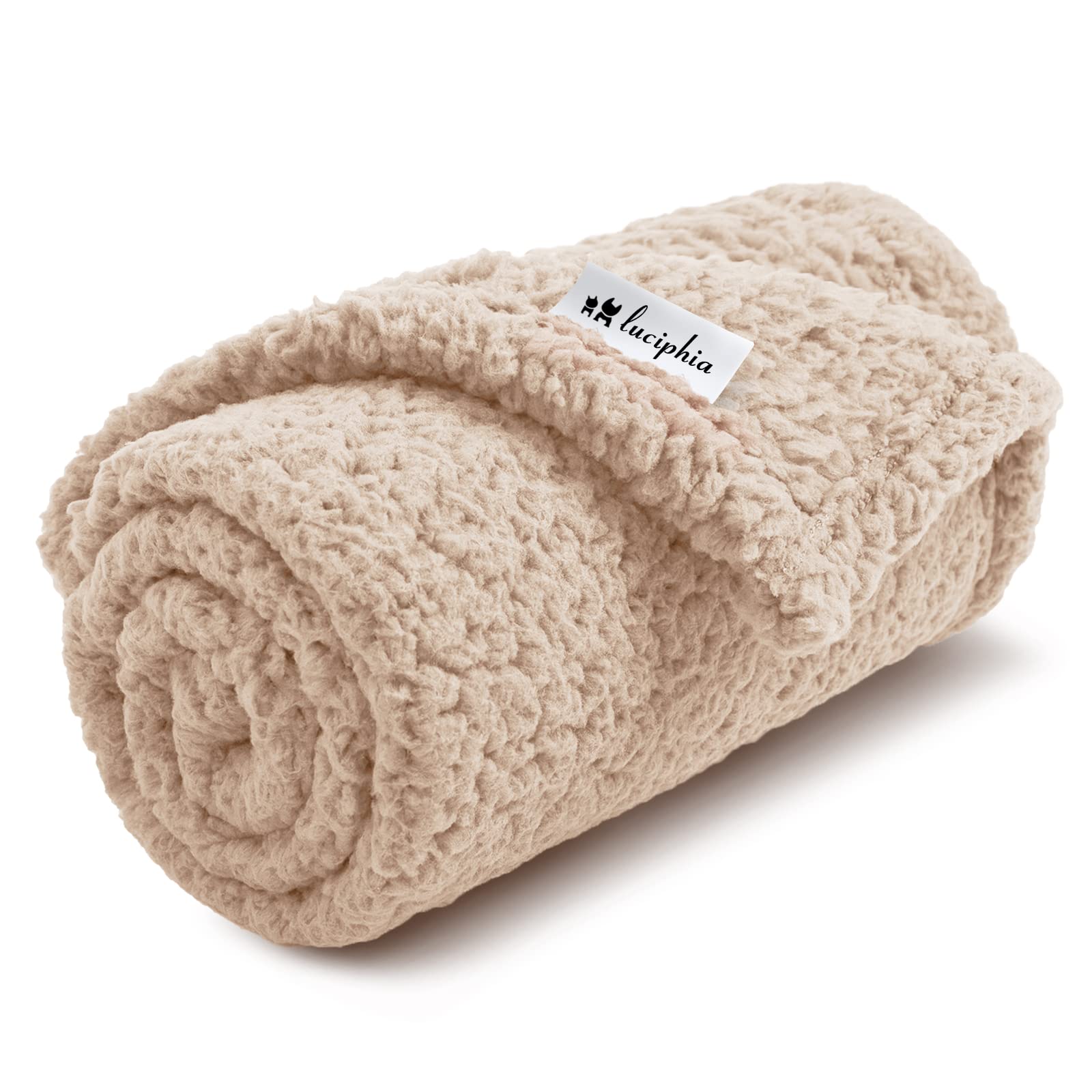 Premium Fleece Dog Blanket Soft Pet Sherpa Calming Blankets Throw For Dog Puppy Cat, Beige Medium (31X41)