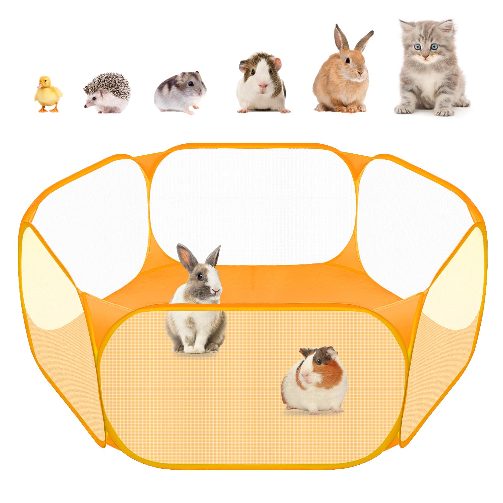 Small Animals C&C Cage Tent, Breathable & Transparent Pet Playpen Pop Open Outdoor/Indoor Exercise Fence, Portable Yard Fence fo