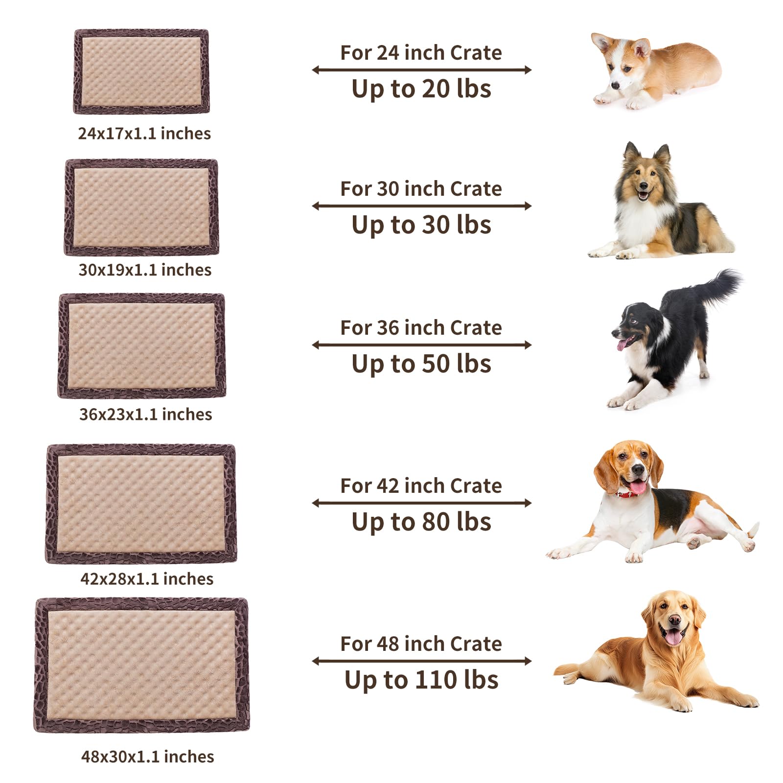 Minidear Dog Crate Pad, 17''X24''X1.1'' Crate Bed Rectangle Shape Non-Skid Kennel Pad, Rubber Backing Memory Foam For Dog Bed Ma