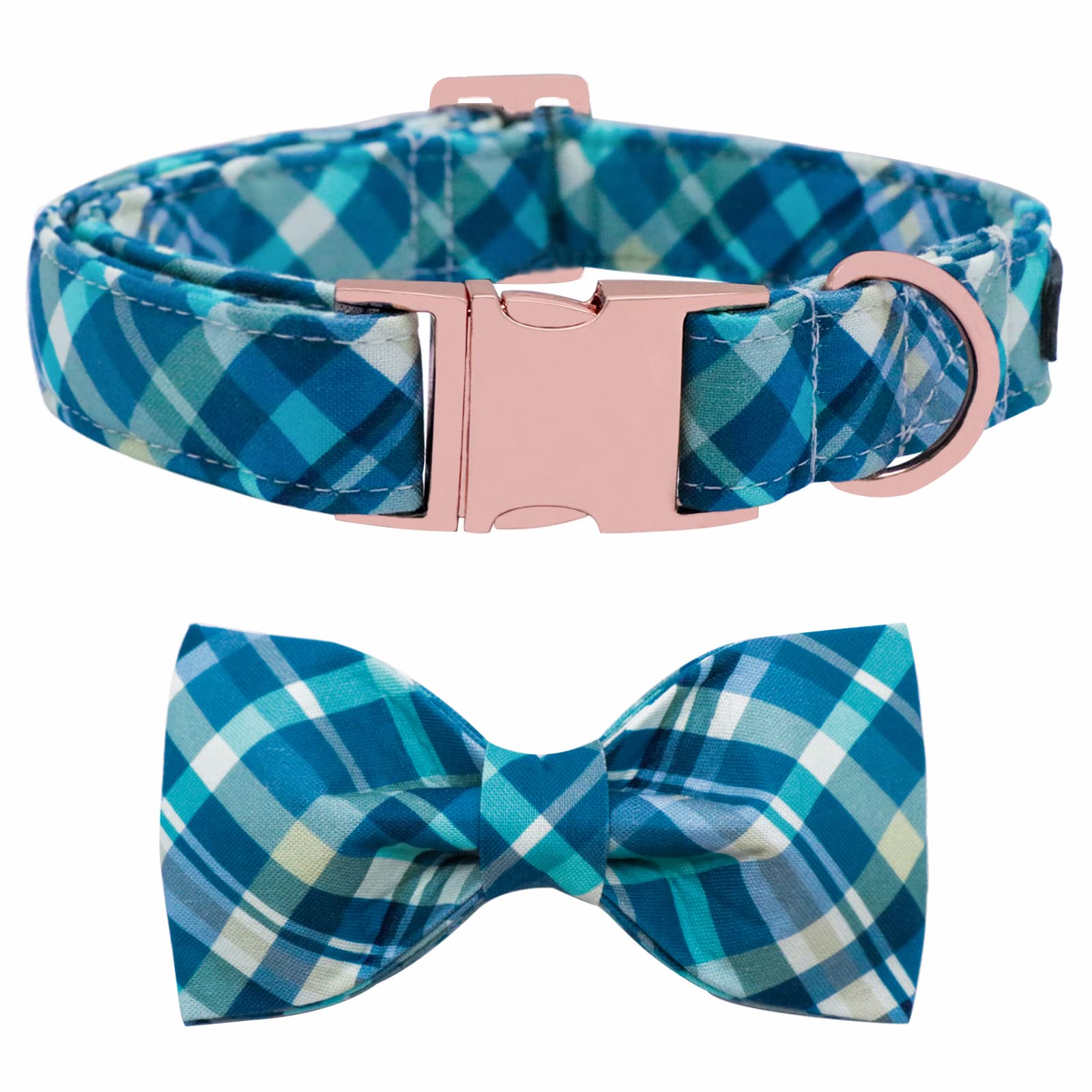 Maca Bates Plaid Blue Dog Collar With Checkered Bow Bowtie For Grid Dogs Bows Tie Adjustable Breakaway Collars Birthday Gift Col