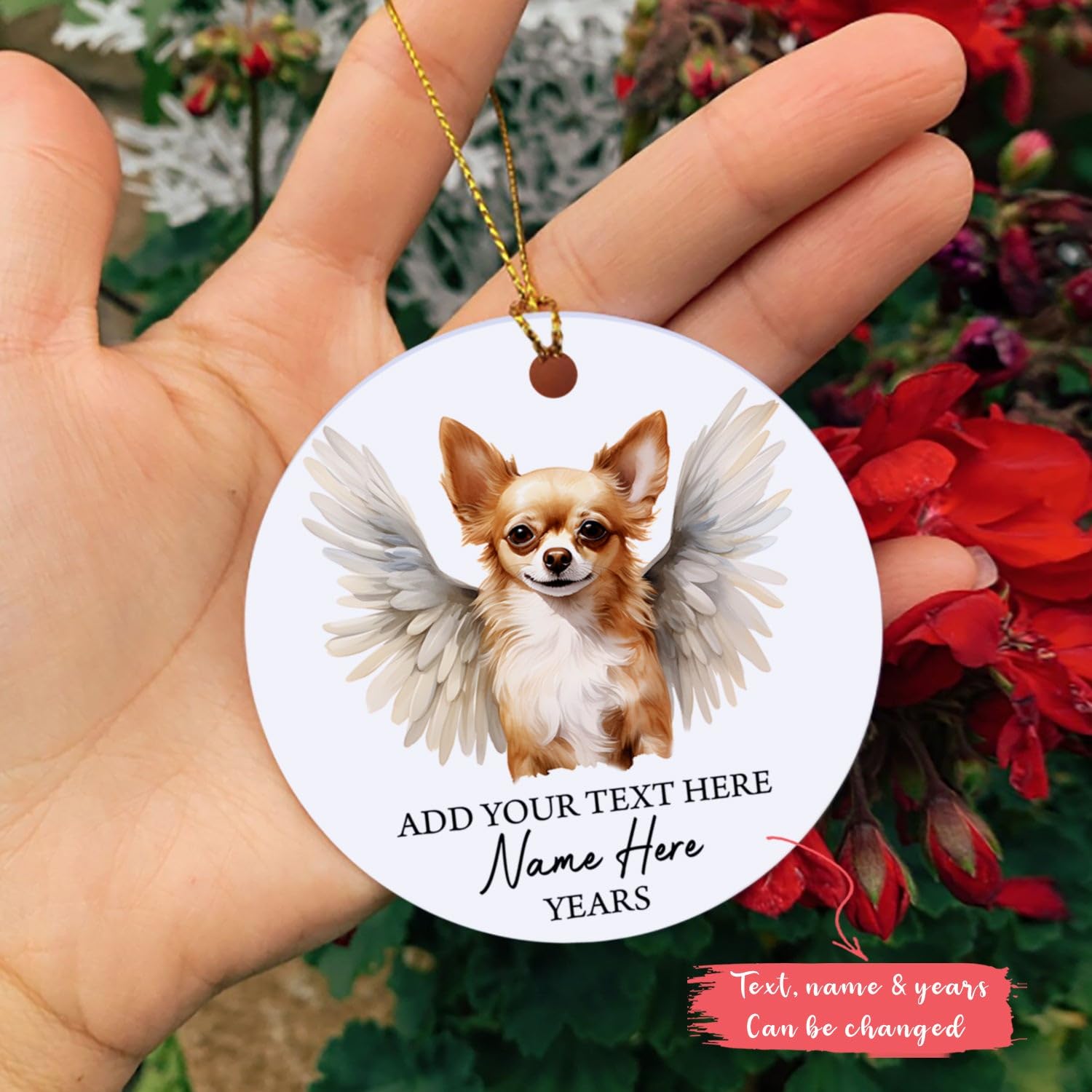 Personalized Chihuahua Dog Memorial Ornament, Gifts For Dog Owners, Chihuahua With Angel Wings Ornament, Loss Of Chihuahua Dog Sympathy Gifts, Customized Text Name & Year Christmas Tree Hanging