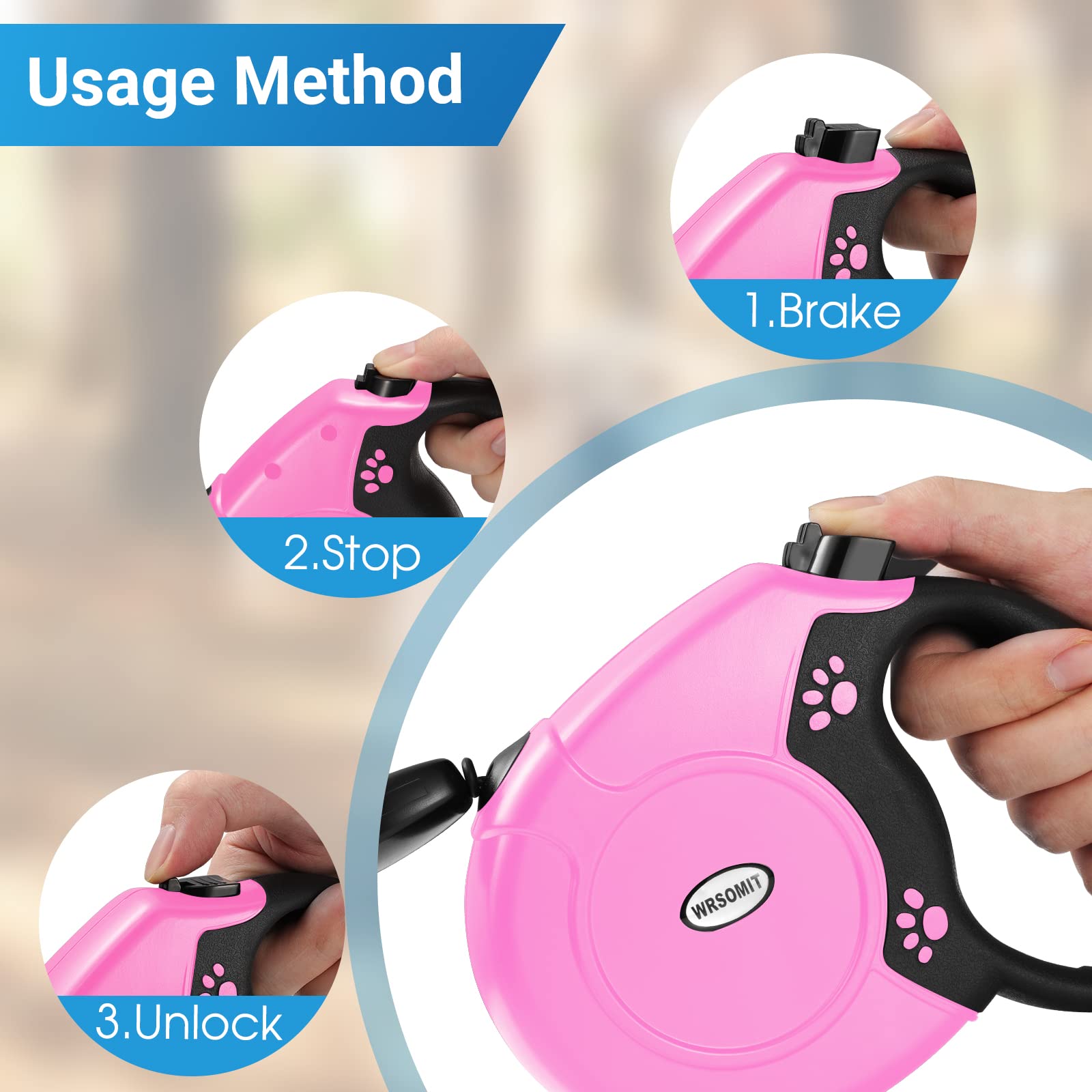 Wrsomit Retractable Dog Leash, 26 Ft Heavy Duty Pet Walking Leash For Small Medium Large Dogs Up To 99Lbs, Anti-Slip Handle, 360