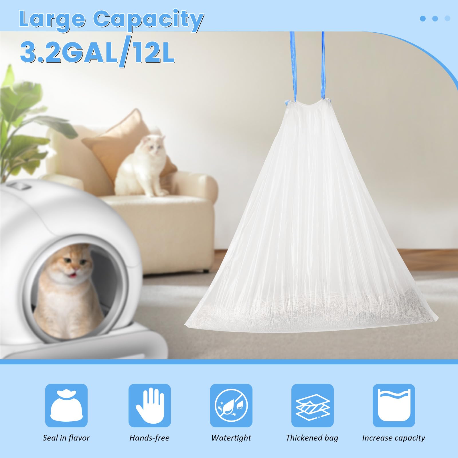 80 Count Cat Litter Bags, Self Cleaning Litter Box Liners, 18.2 X 18.2 Inches Replacement Drawstring Bags Fit For Automatic Robo