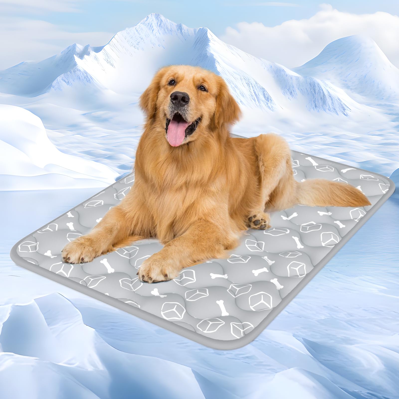 Rywell Dog Cooling Mat 2.0, Elegant Grey, 44 * 32 Thickened Cooling Pad For Extra Large Dogs, Internal Waterproof & Endothermic 