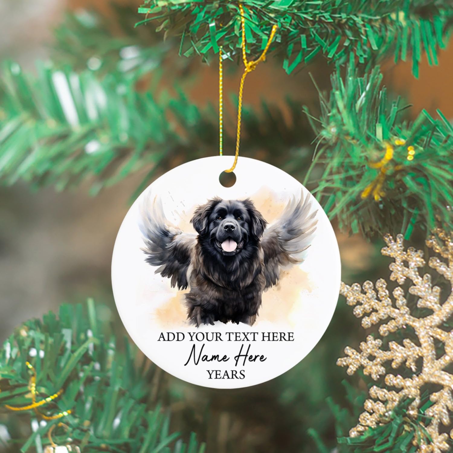Newfoundland Dog Angel Christmas Ornament, Newfoundland Dog Mom Dad Gifts, Personalized Newfoundland Dog Memorial Ornament For Christmas Tree, Custom Pet Dog Name & Year, Dog Angel Wings Ornaments